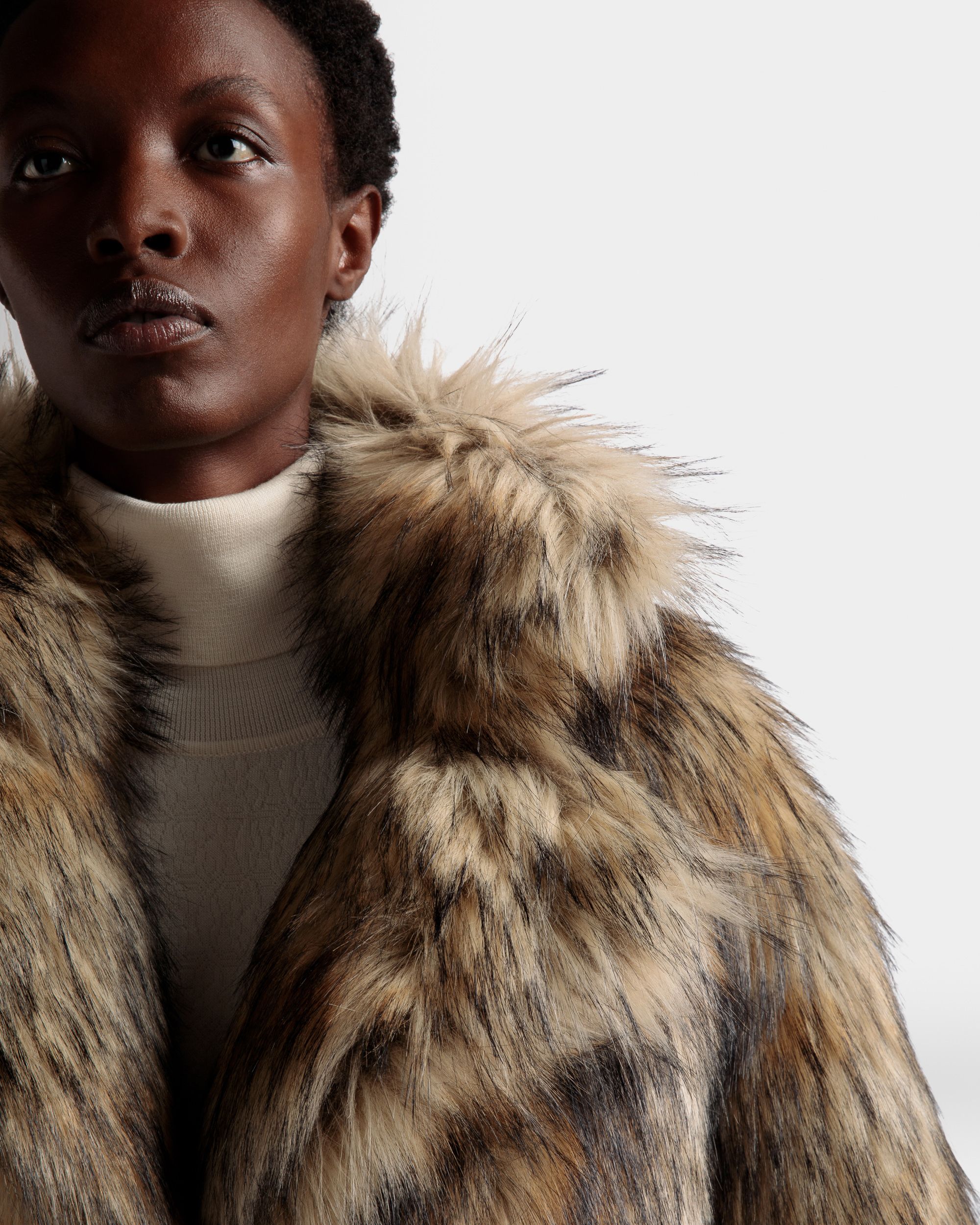 Bally Global - Faux Fur Coat In Multi Brown - Brown