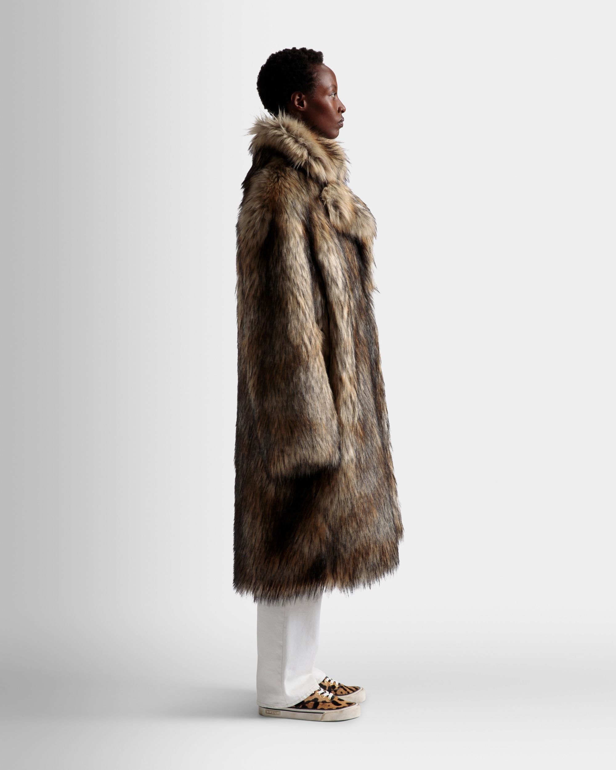 Bally Global - Faux Fur Coat In Multi Brown - Brown