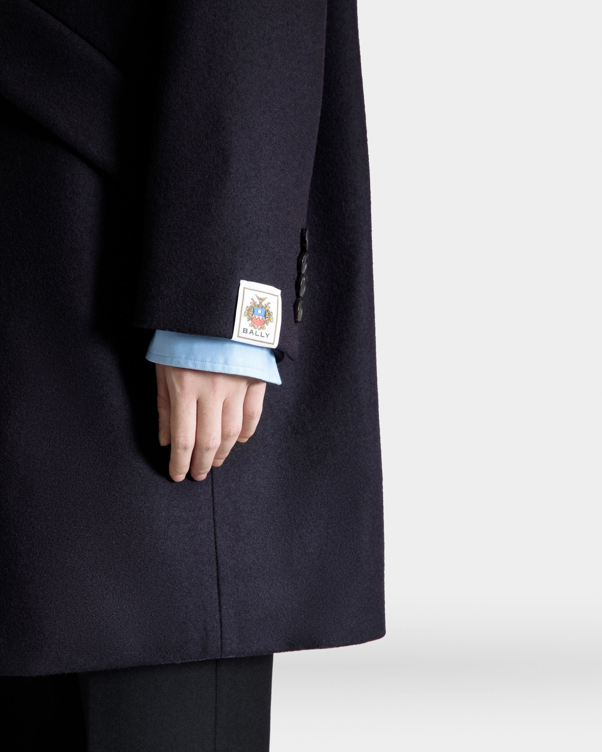 Bally Global - Single-Breasted Midi Coat In a Navy Blue Wool Blend - Blue