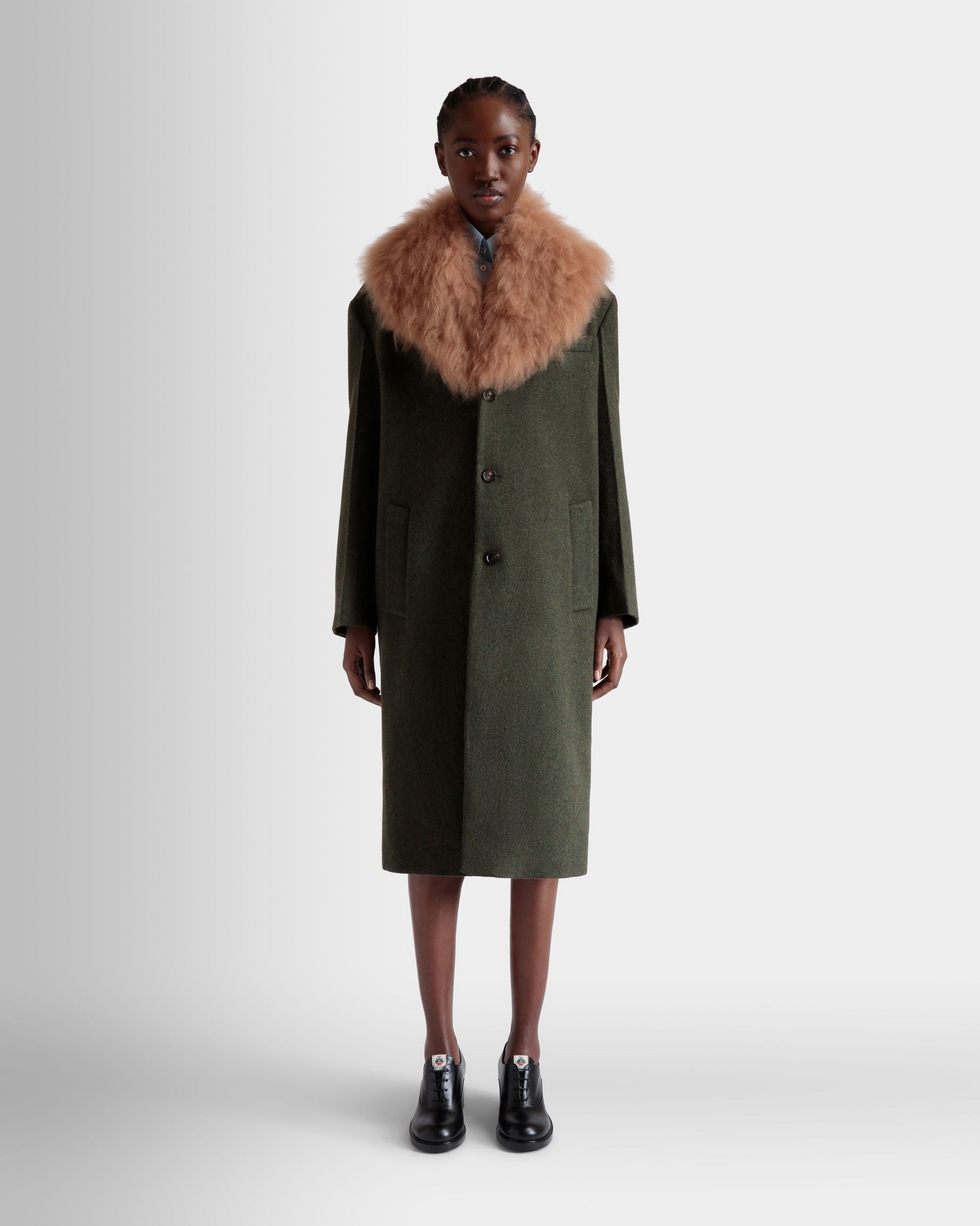Bally Global - Single-Breasted Coat In Dark Green Wool - Verde