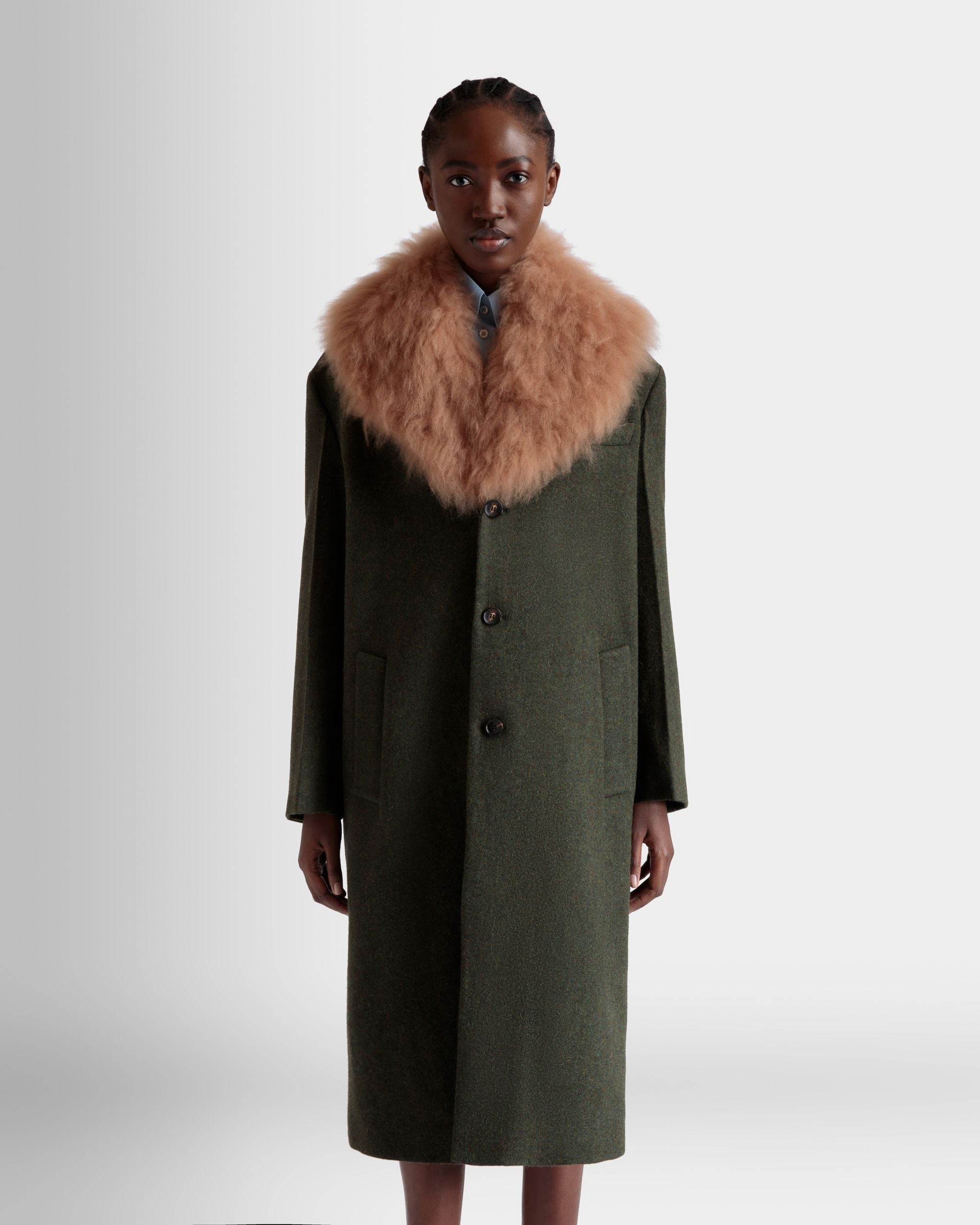 Bally Global - Single-Breasted Coat In Dark Green Wool - Verde