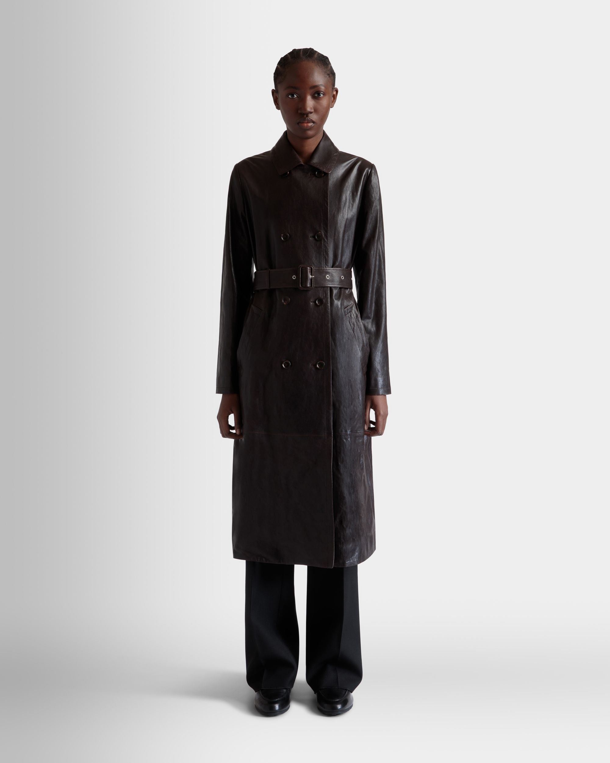 Bally Global - Manteau Ceinturé En Cuir Ebano - Marron