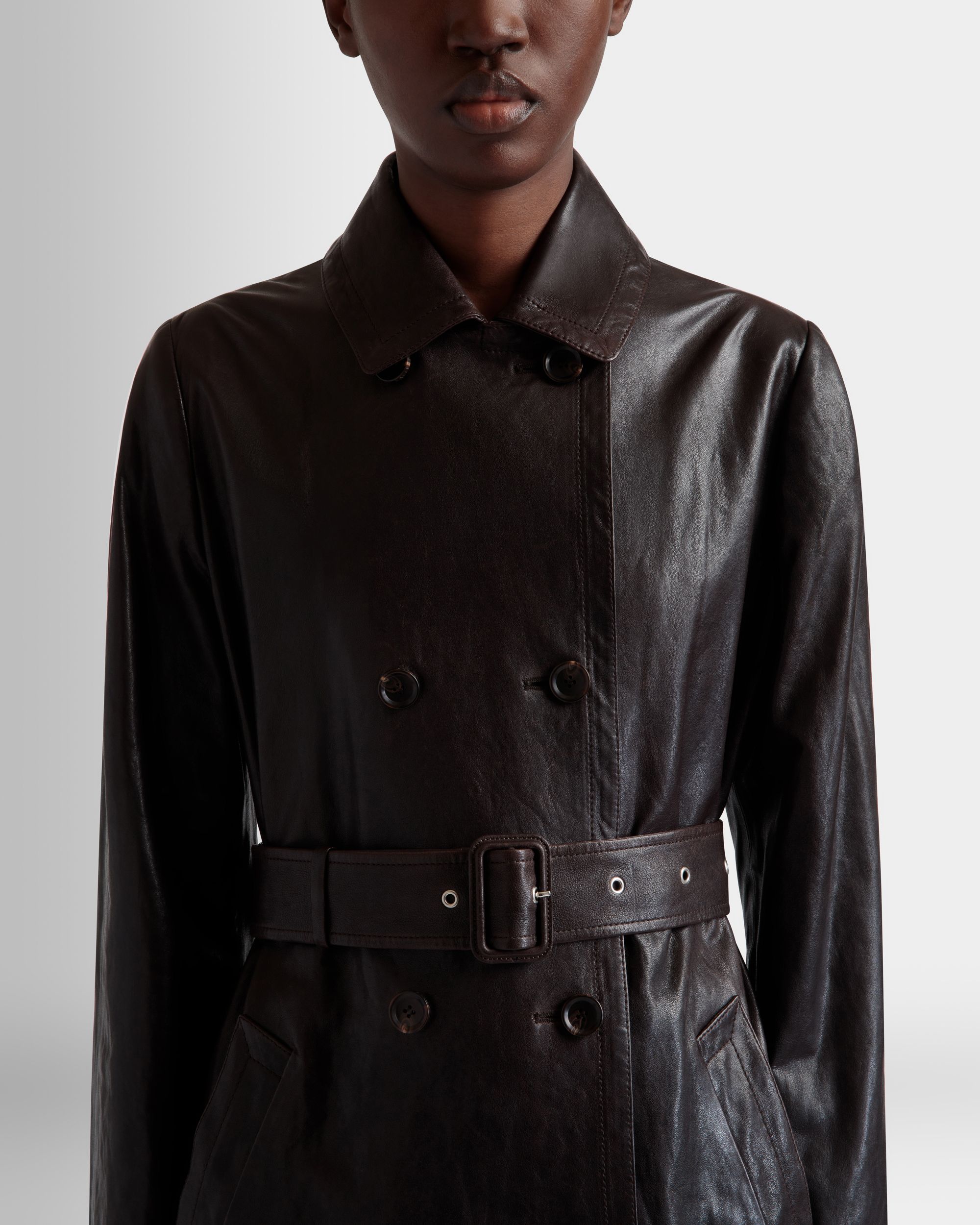 Bally Global - Manteau Ceinturé En Cuir Ebano - Marron