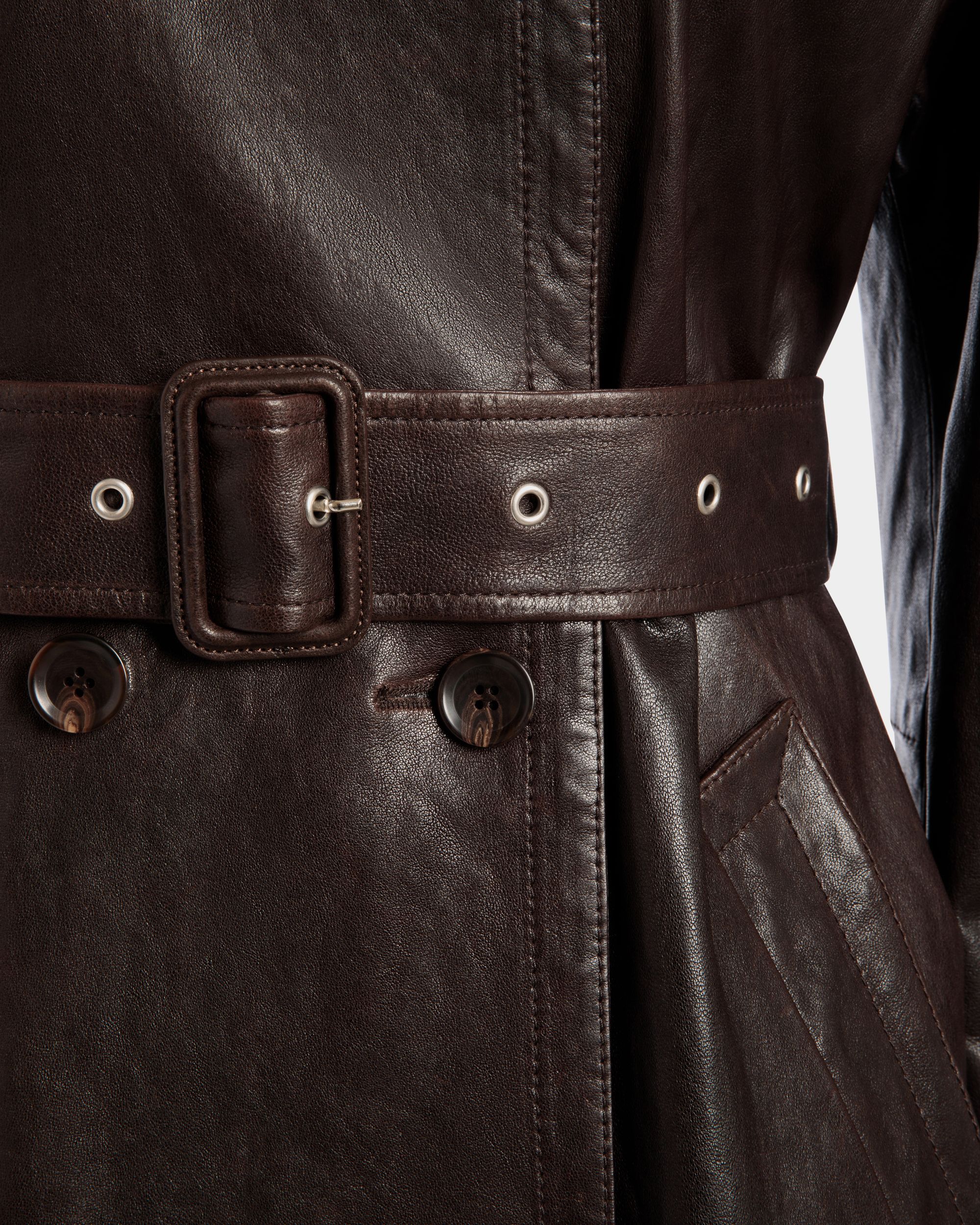 Bally Global - Manteau Ceinturé En Cuir Ebano - Marron