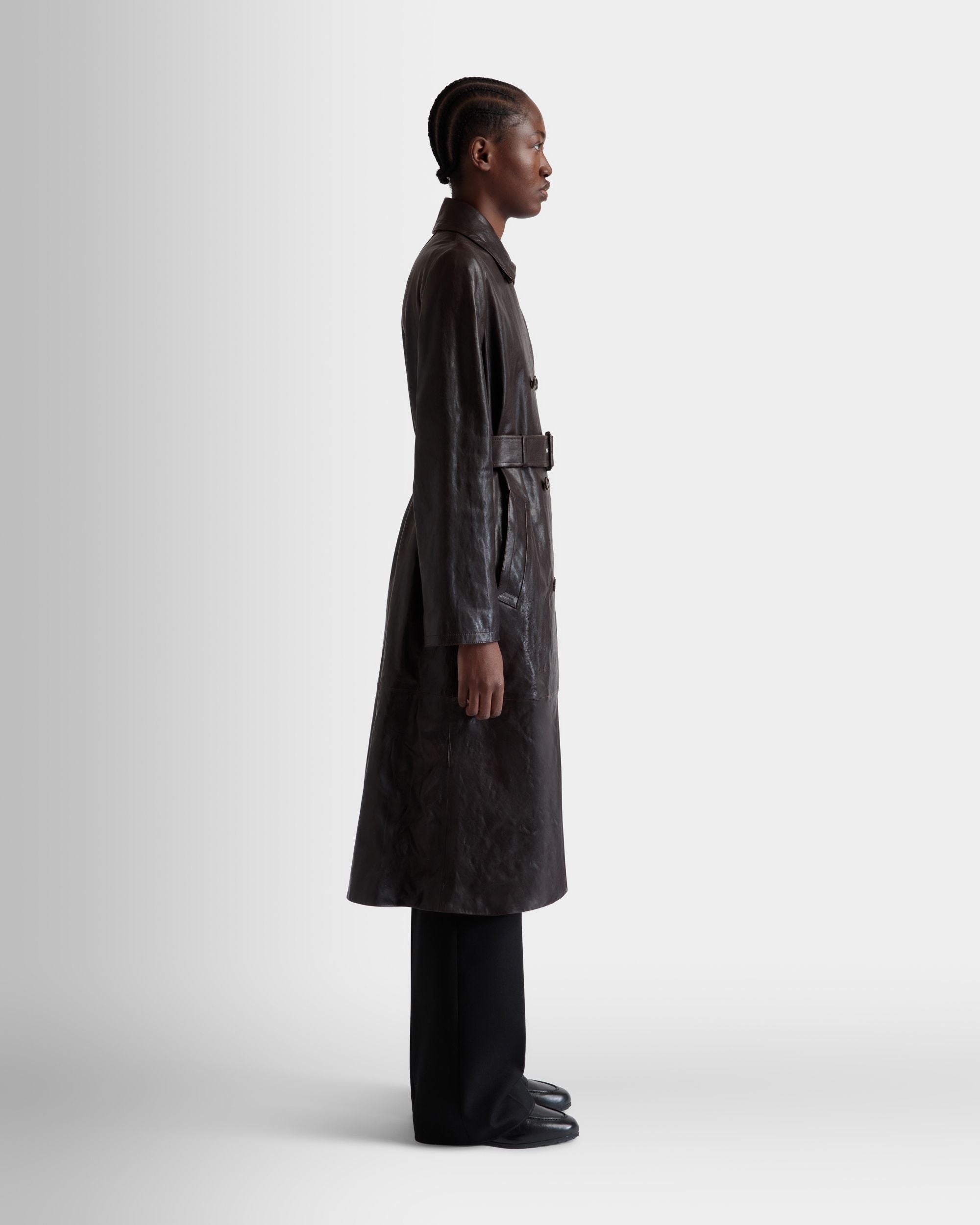 Bally Global - Manteau Ceinturé En Cuir Ebano - Marron