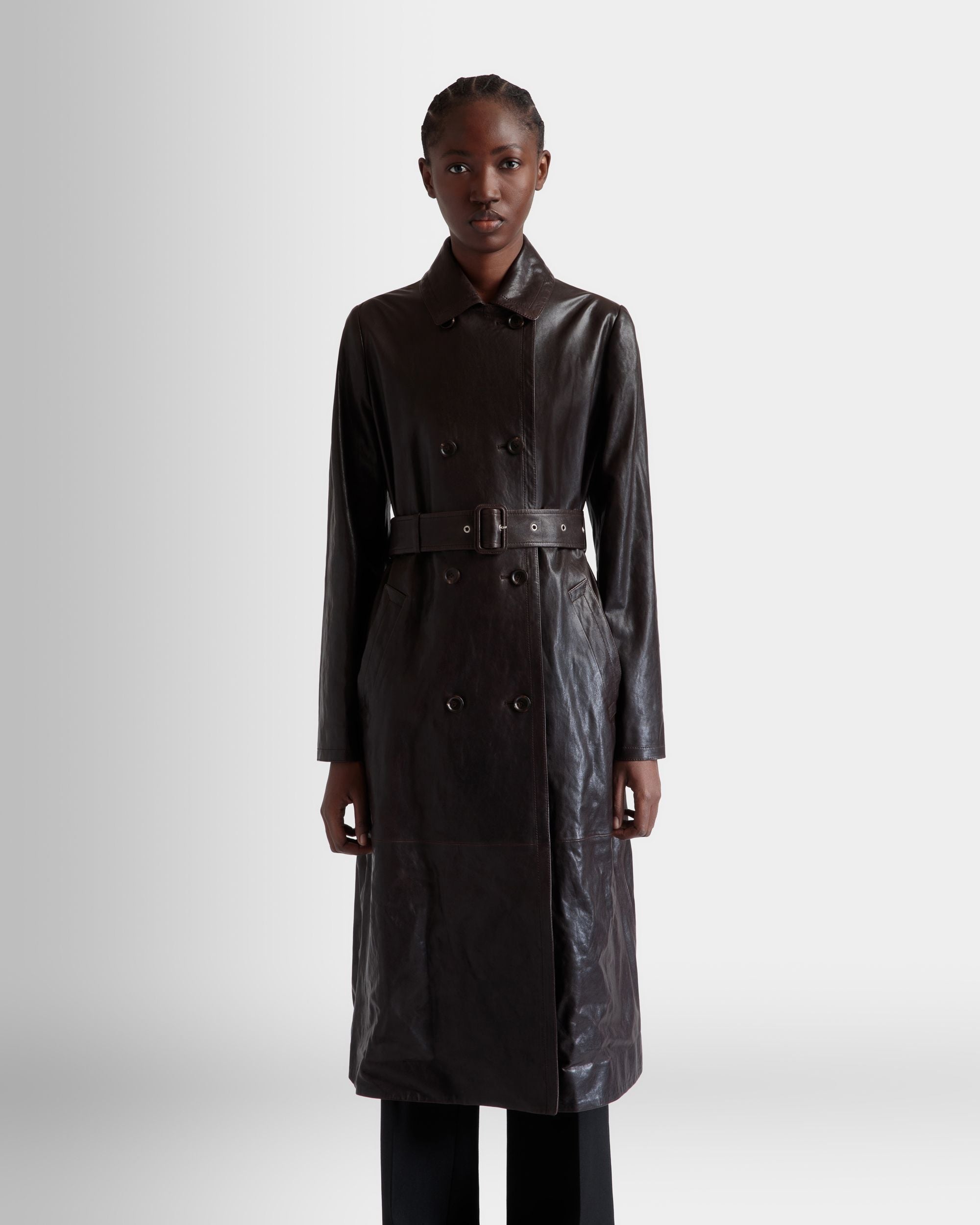 Bally Global - Manteau Ceinturé En Cuir Ebano - Marron