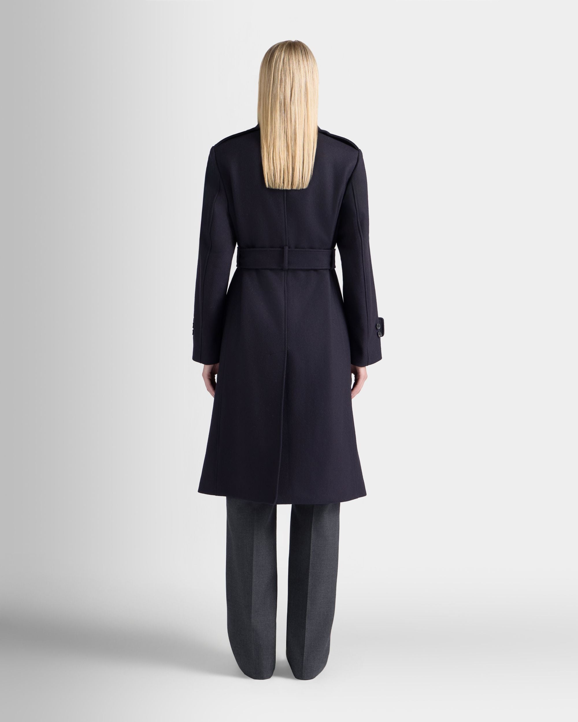 Bally Global - Trench Coat in a Navy Blue Wool Blend - Blue