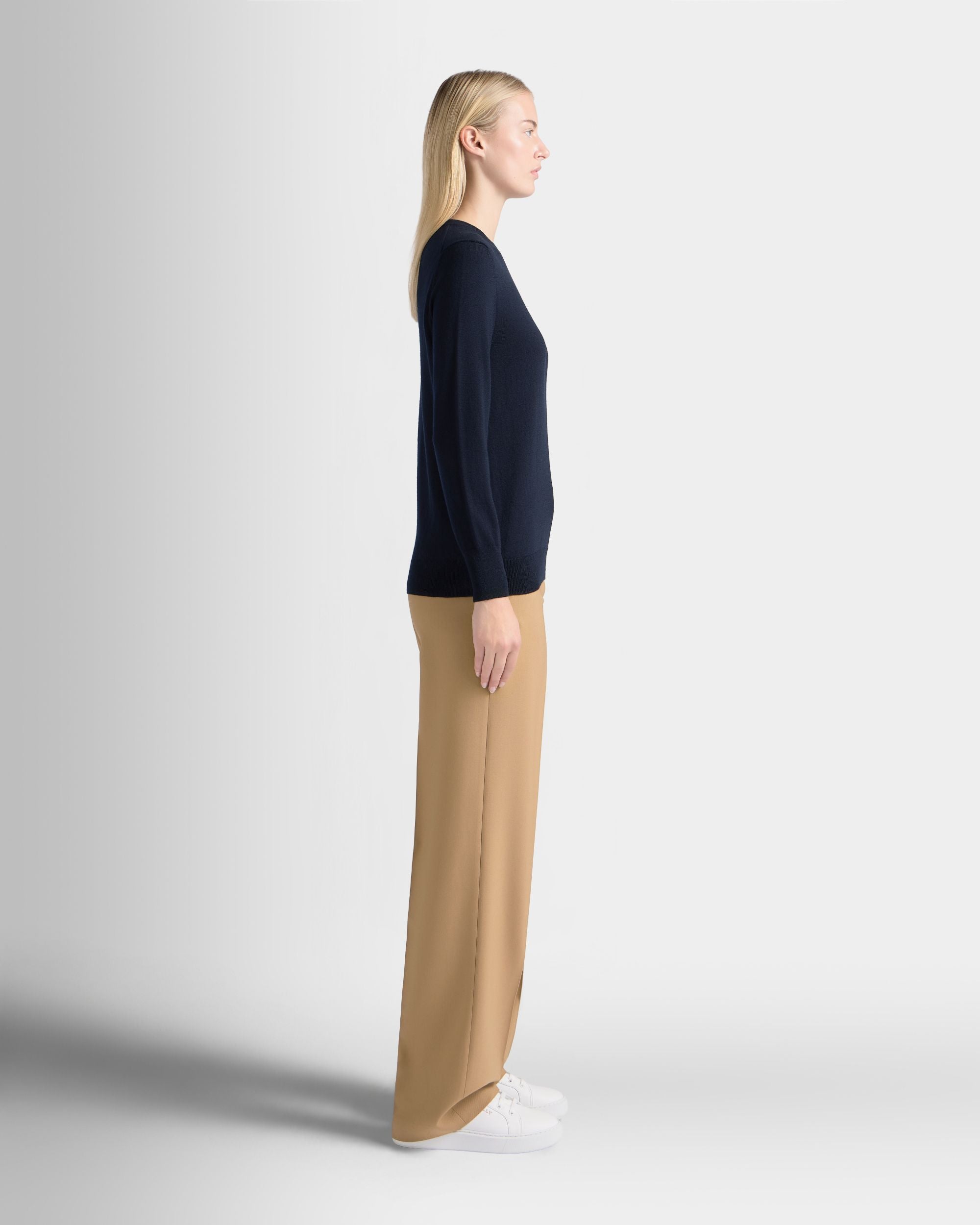 Bally Global - Crewneck Sweater in Navy Blue Wool - Blue
