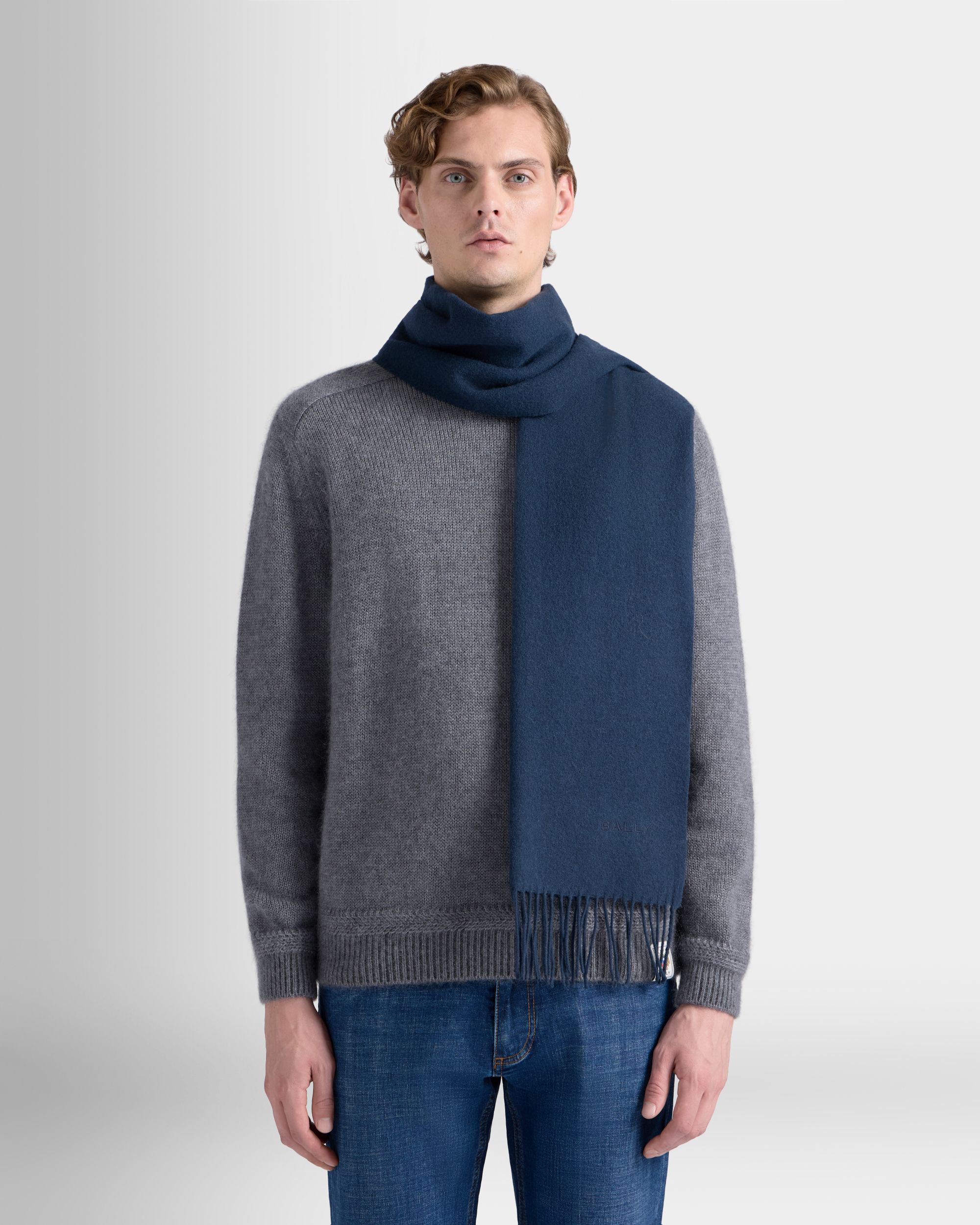 Bally Global - Scarf in Navy Blue Wool - Blue