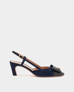 B-Bow Slingback Pump in Navy Blue Suede