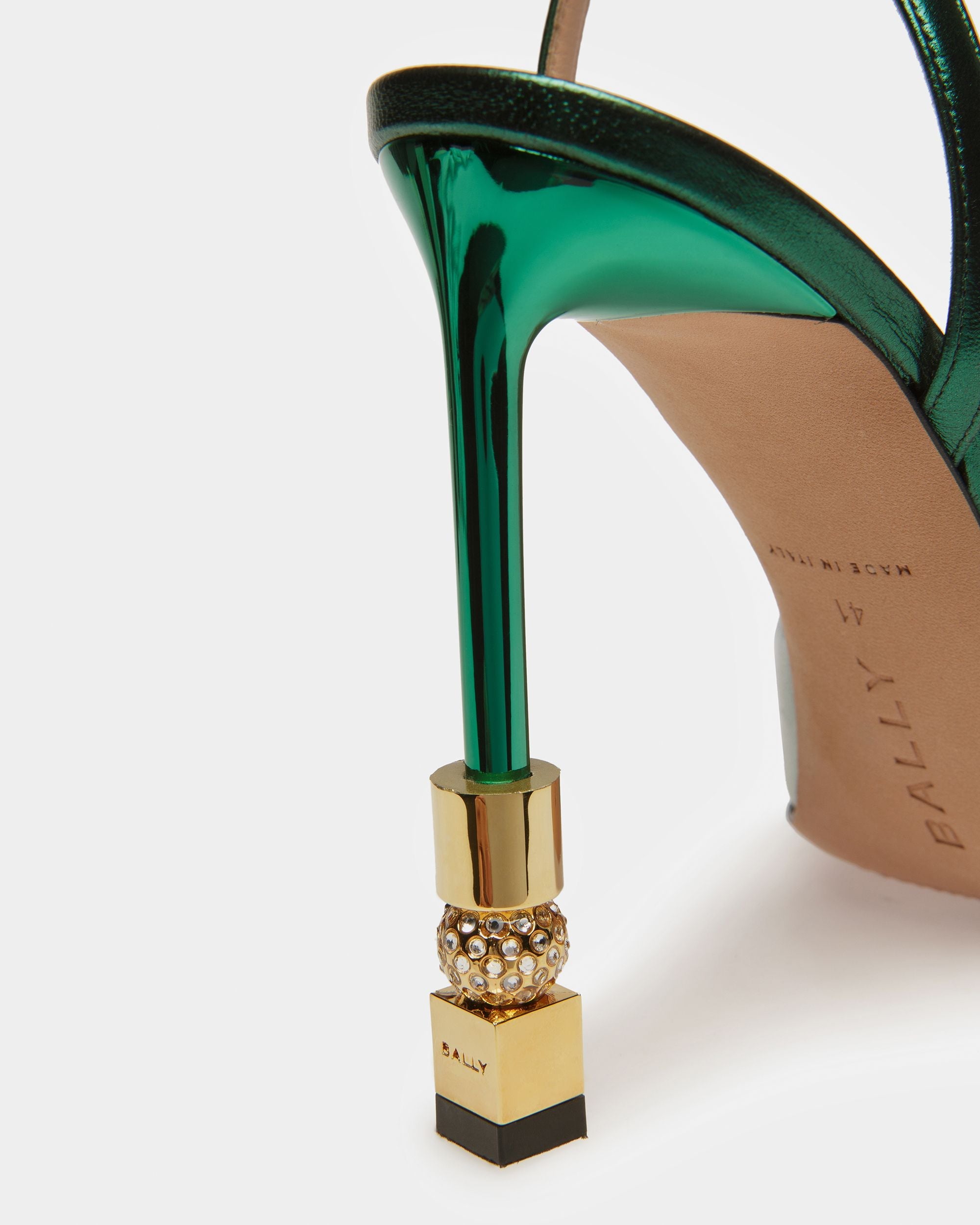 Bally Global - Block Ankle Strap Pump In Metallic Leather - Vert