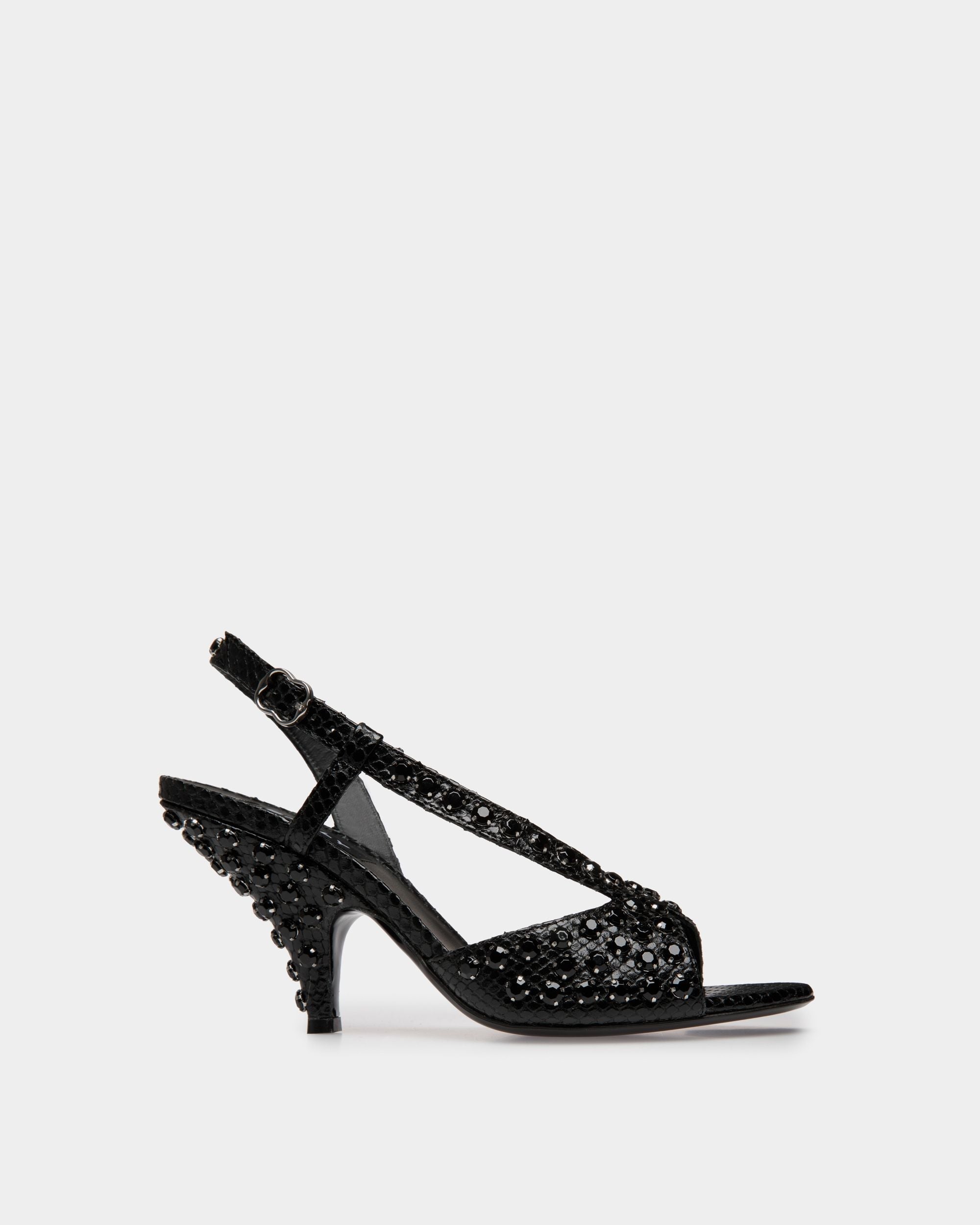 Bally Global - Katy Heeled Sandal in Black Python Printed Leather - Black