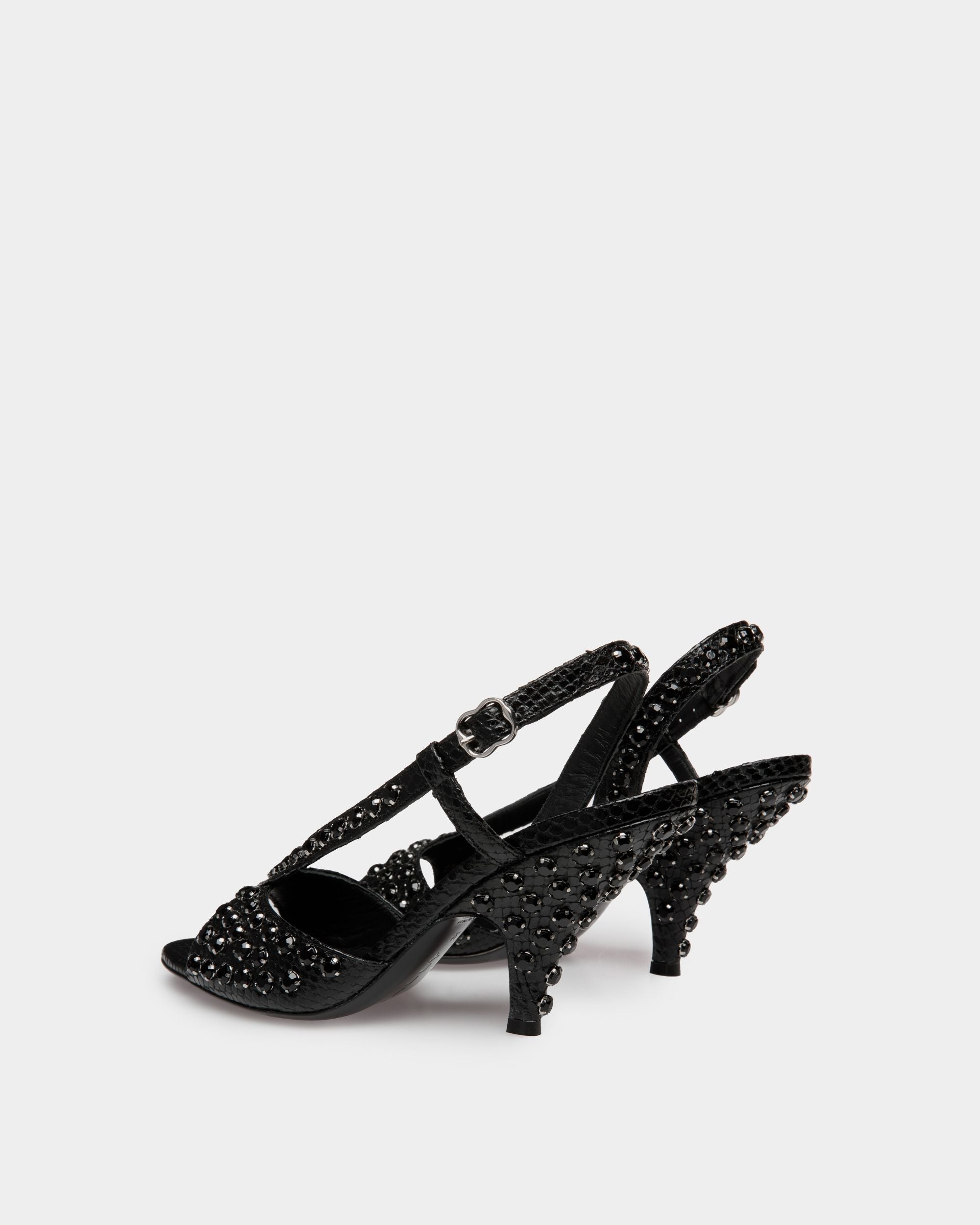Bally Global - Katy Heeled Sandal in Black Python Printed Leather - Black