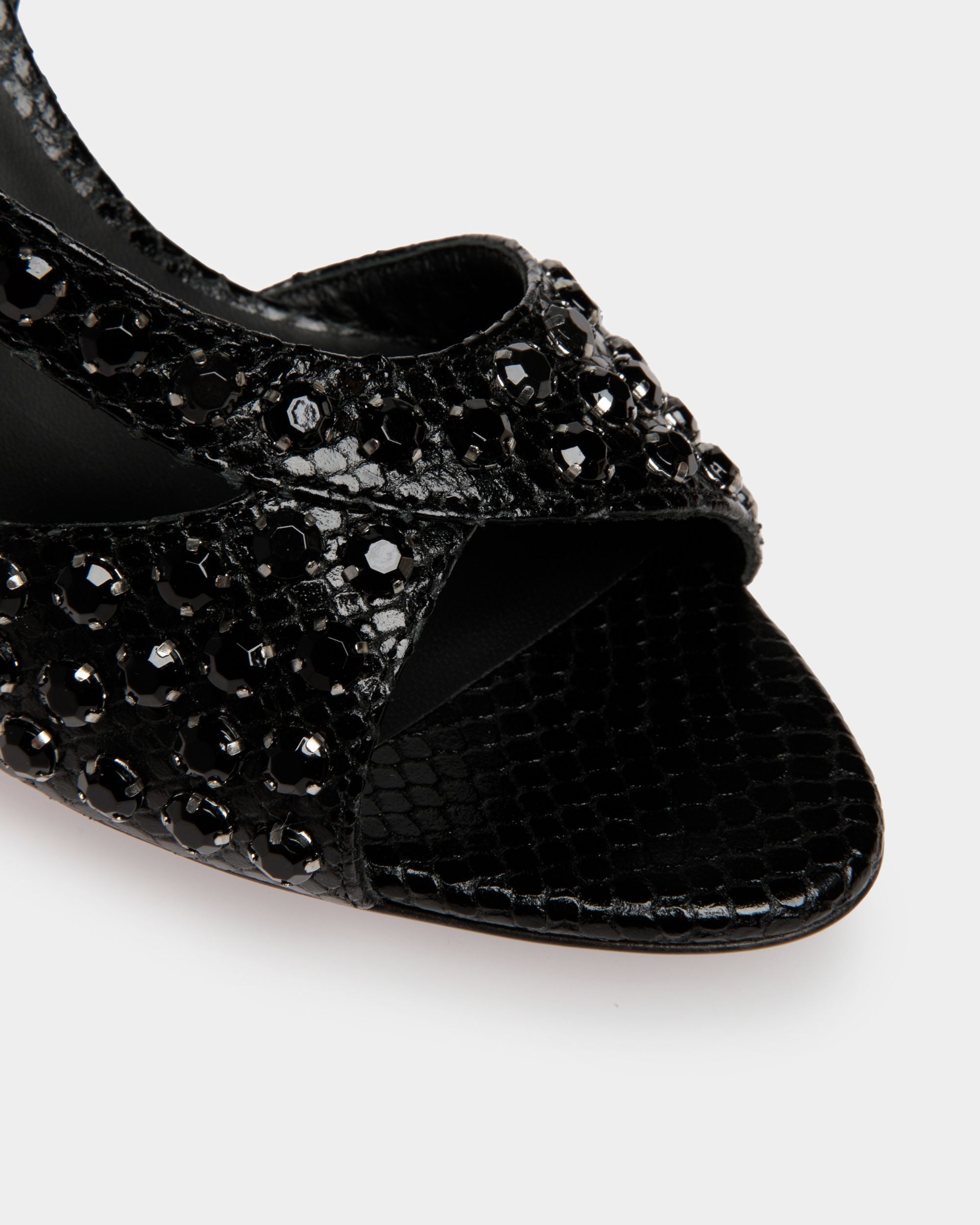 Bally Global - Katy Heeled Sandal in Black Python Printed Leather - Black