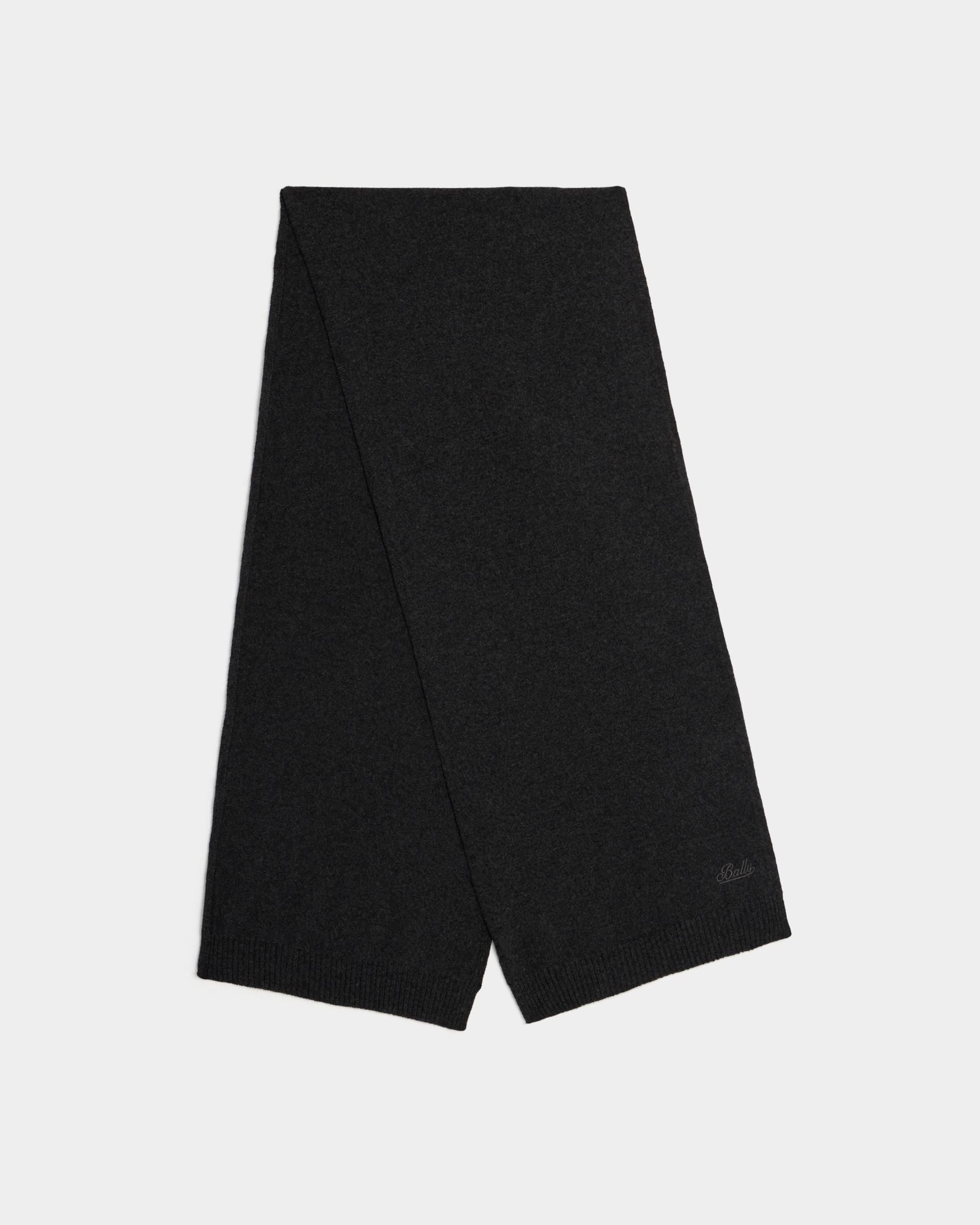 Bally Global - Scarf in Dark Grey Cashmere with a Logo - Grey