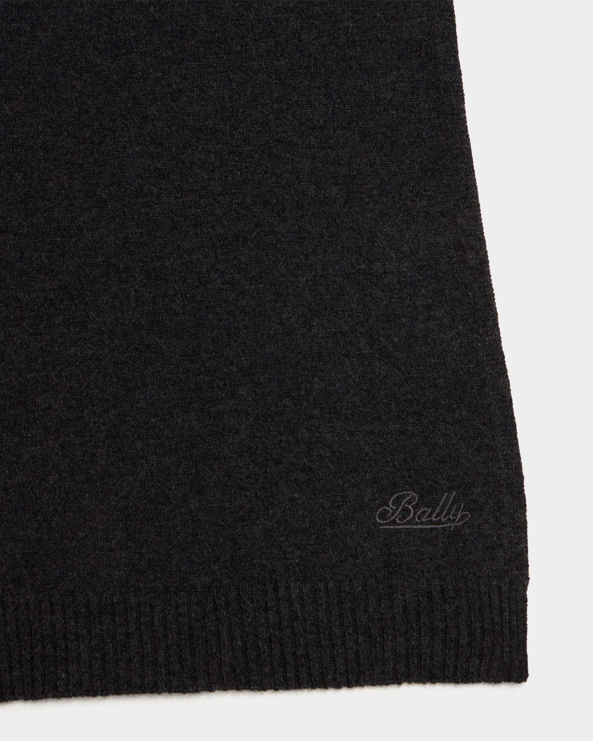 Bally Global - Scarf in Dark Grey Cashmere with a Logo - Grey