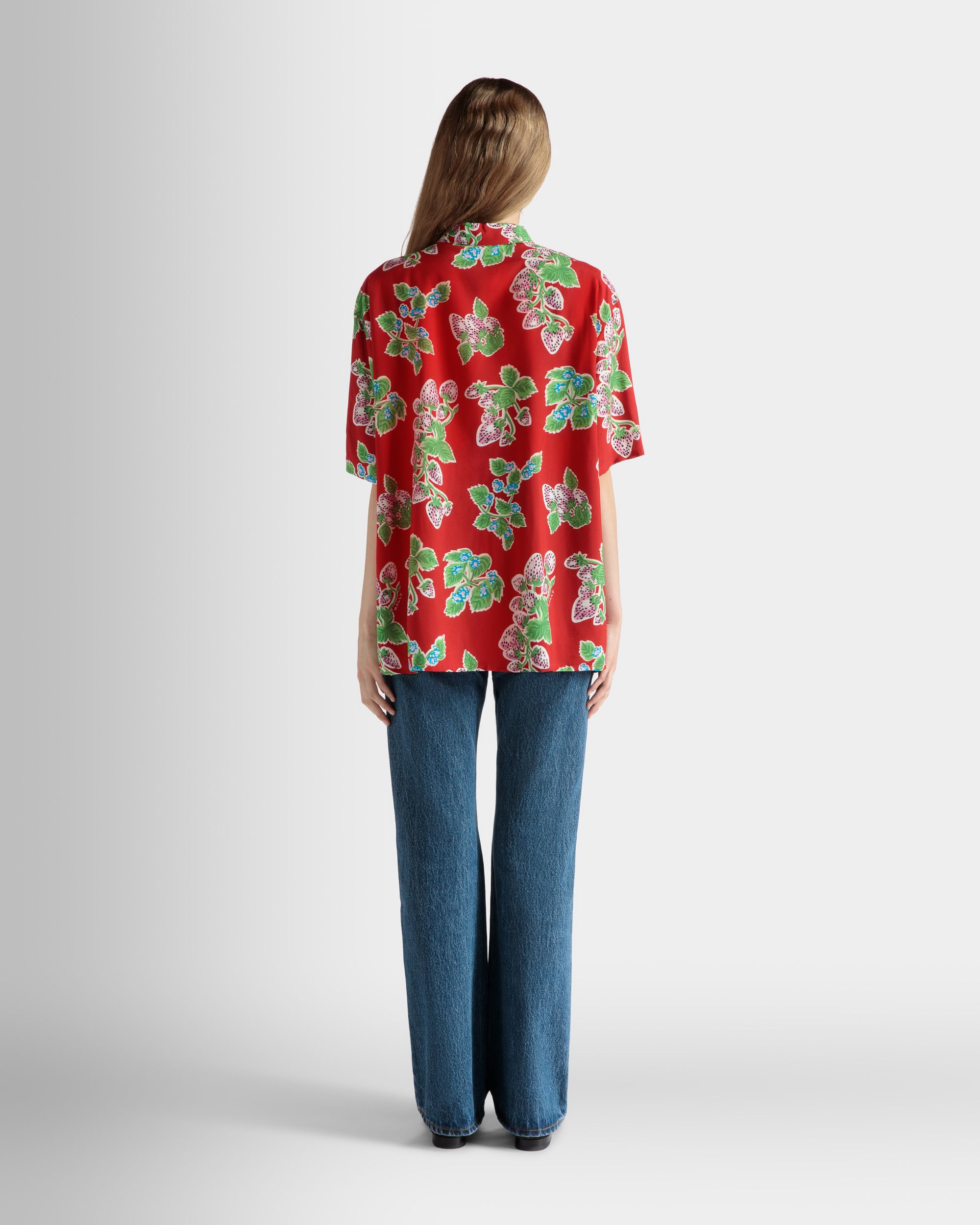 Bally Global - Printed Oversized Shirt in Strawberry Print Fluid Poplin - Rouge