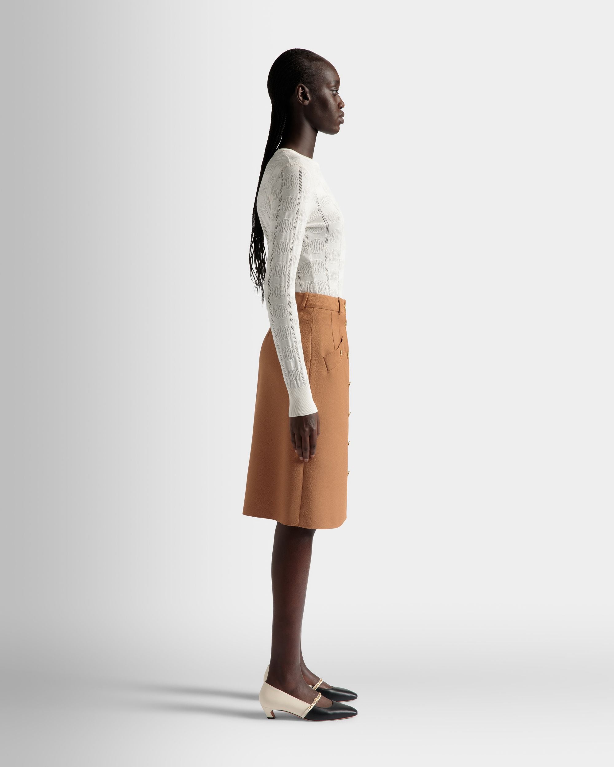 Bally Global - Brown Midi Skirt in a Wool Blend - Brown
