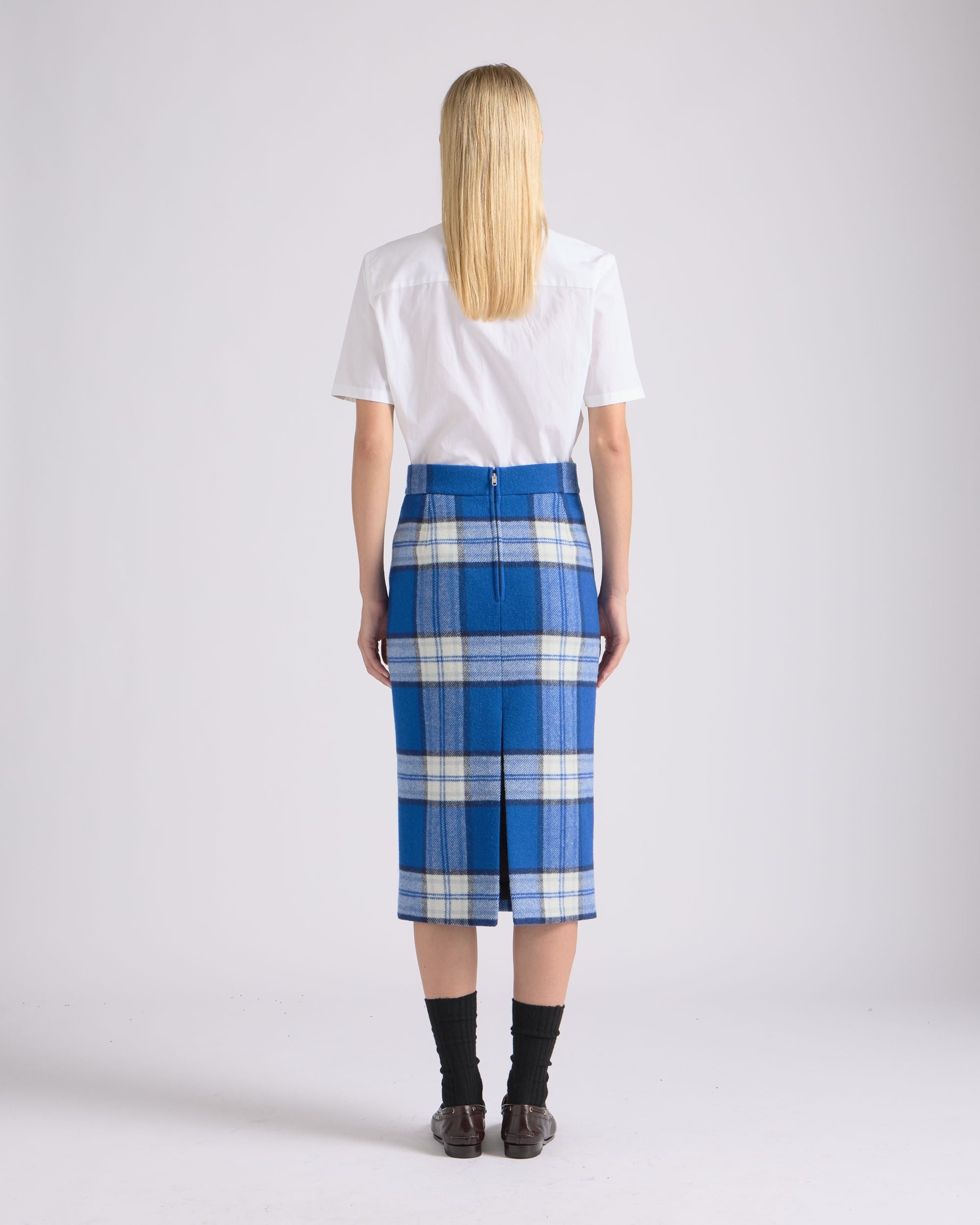 Bally Global - Falda Midi De Mezcla De Lana Azul A Cuadros - Azul