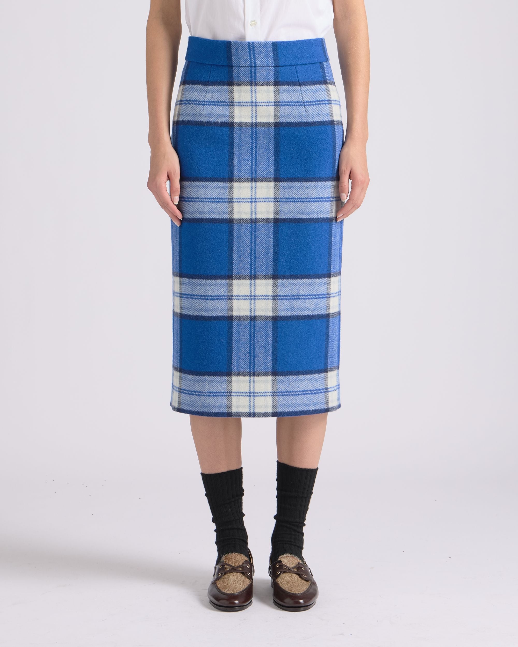 Bally Global - Falda Midi De Mezcla De Lana Azul A Cuadros - Azul