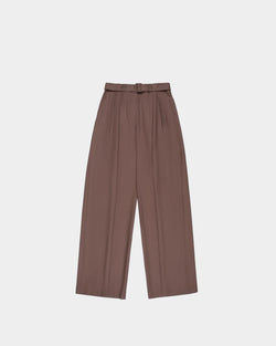 Belted Pants in Beige Wool-Silk Fabric