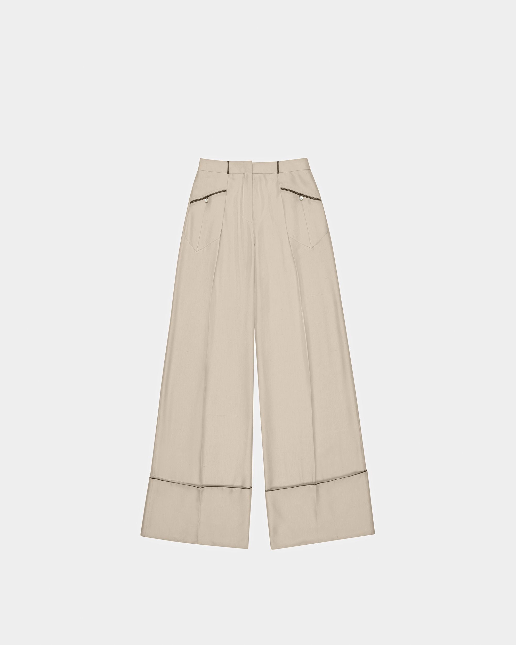 Bally Global - Wide Leg Silk Pants In Bone - White