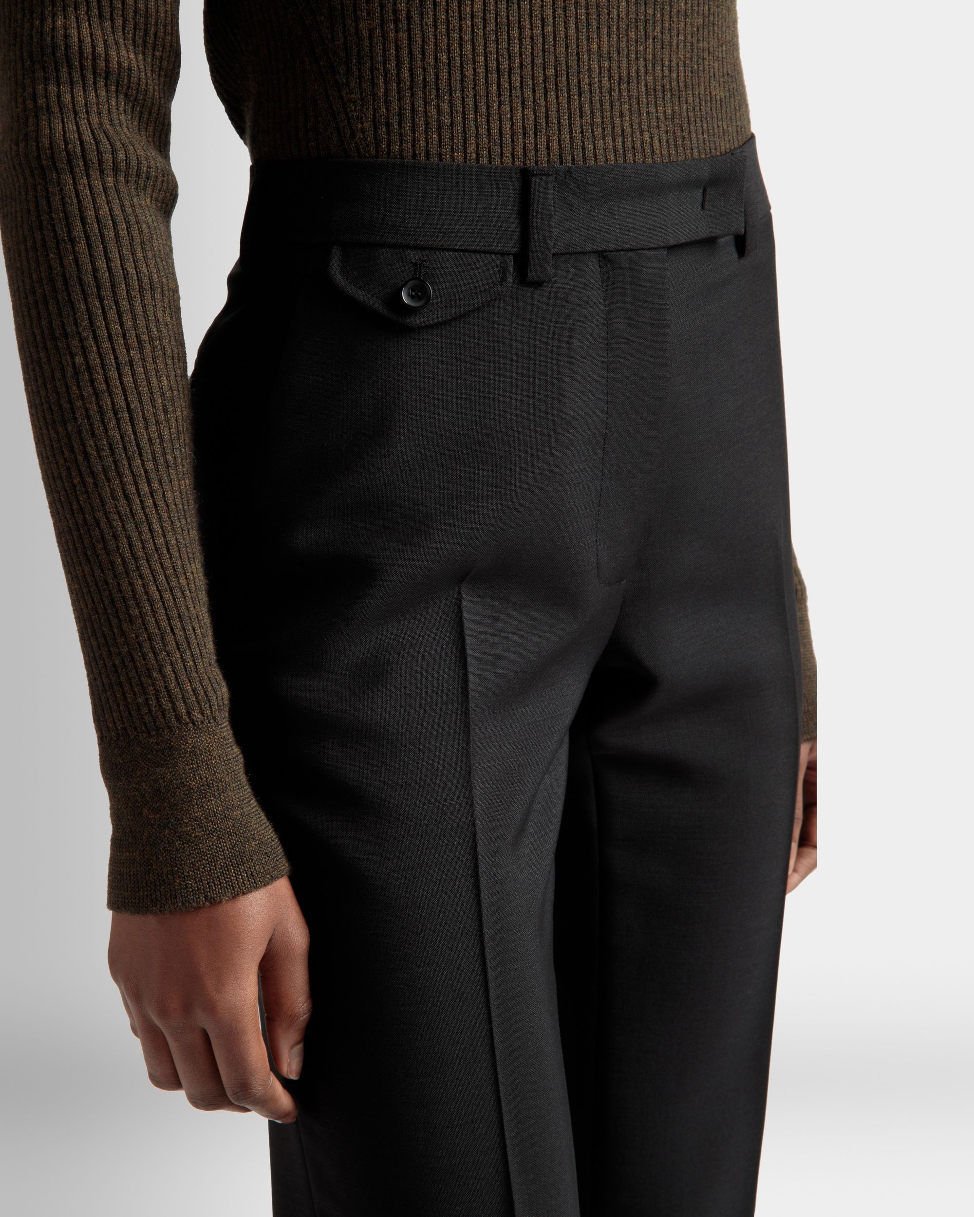 Bally Global - Tailored Straight Leg Pants In Black Mohair Wool Mix - Black