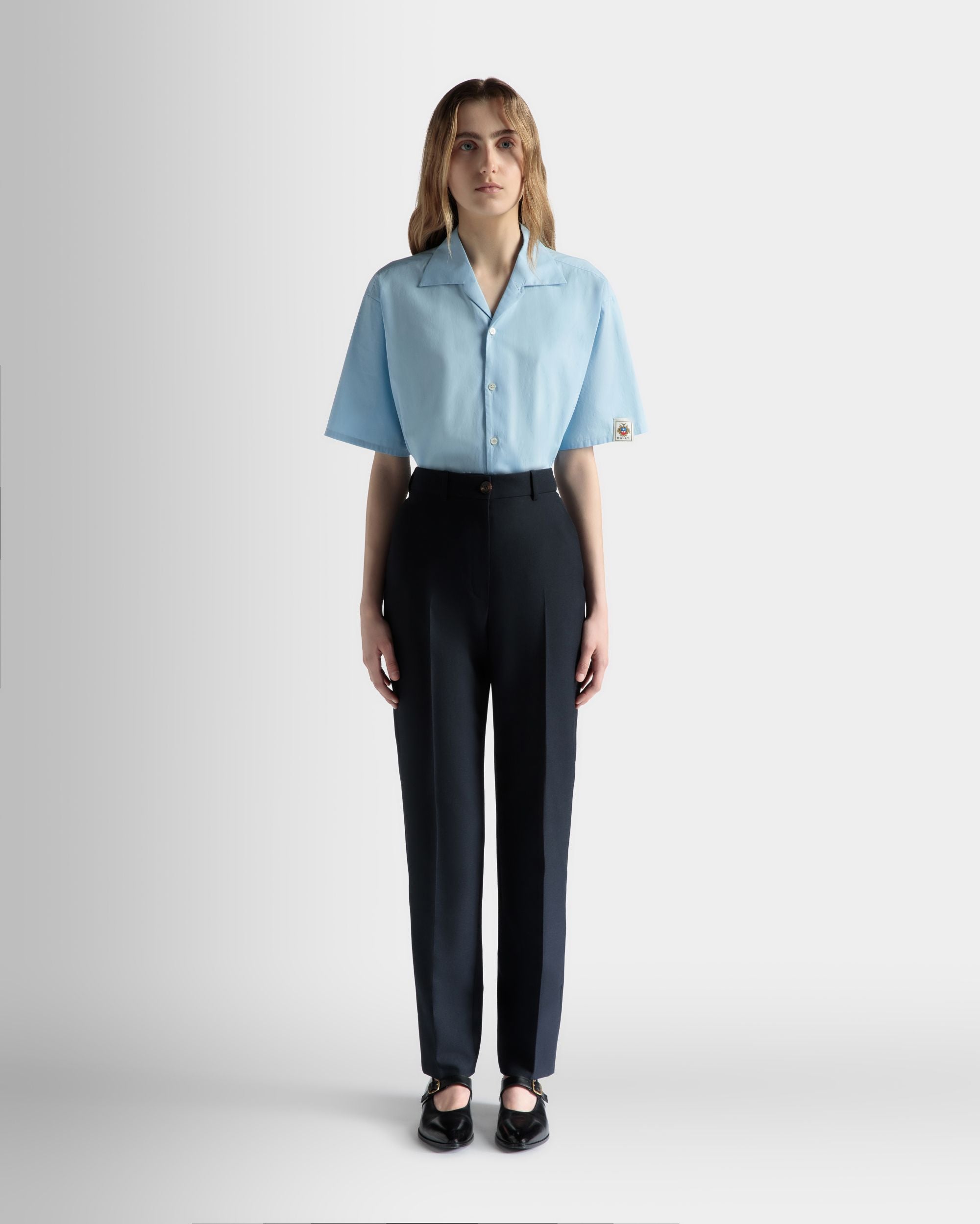 Bally Global - Straight Fit Pants in Navy Blue Wool Blend - Blue