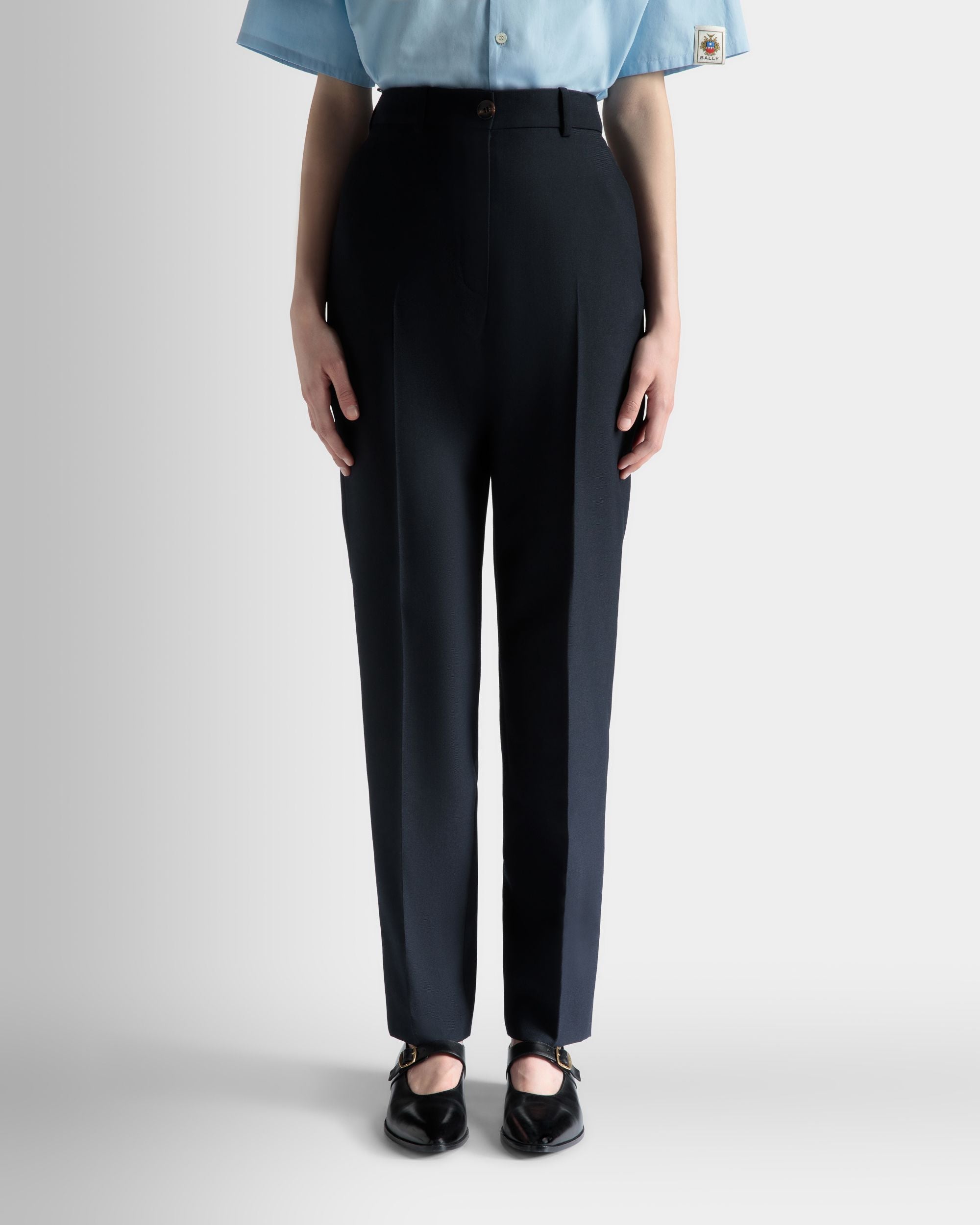 Bally Global - Straight Fit Pants in Navy Blue Wool Blend - Blue