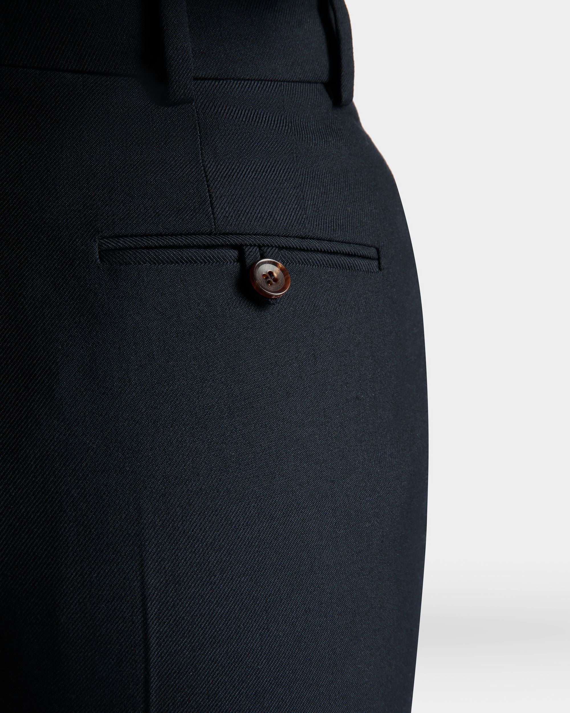 Bally Global - Straight Fit Pants in Navy Blue Wool Blend - Blue