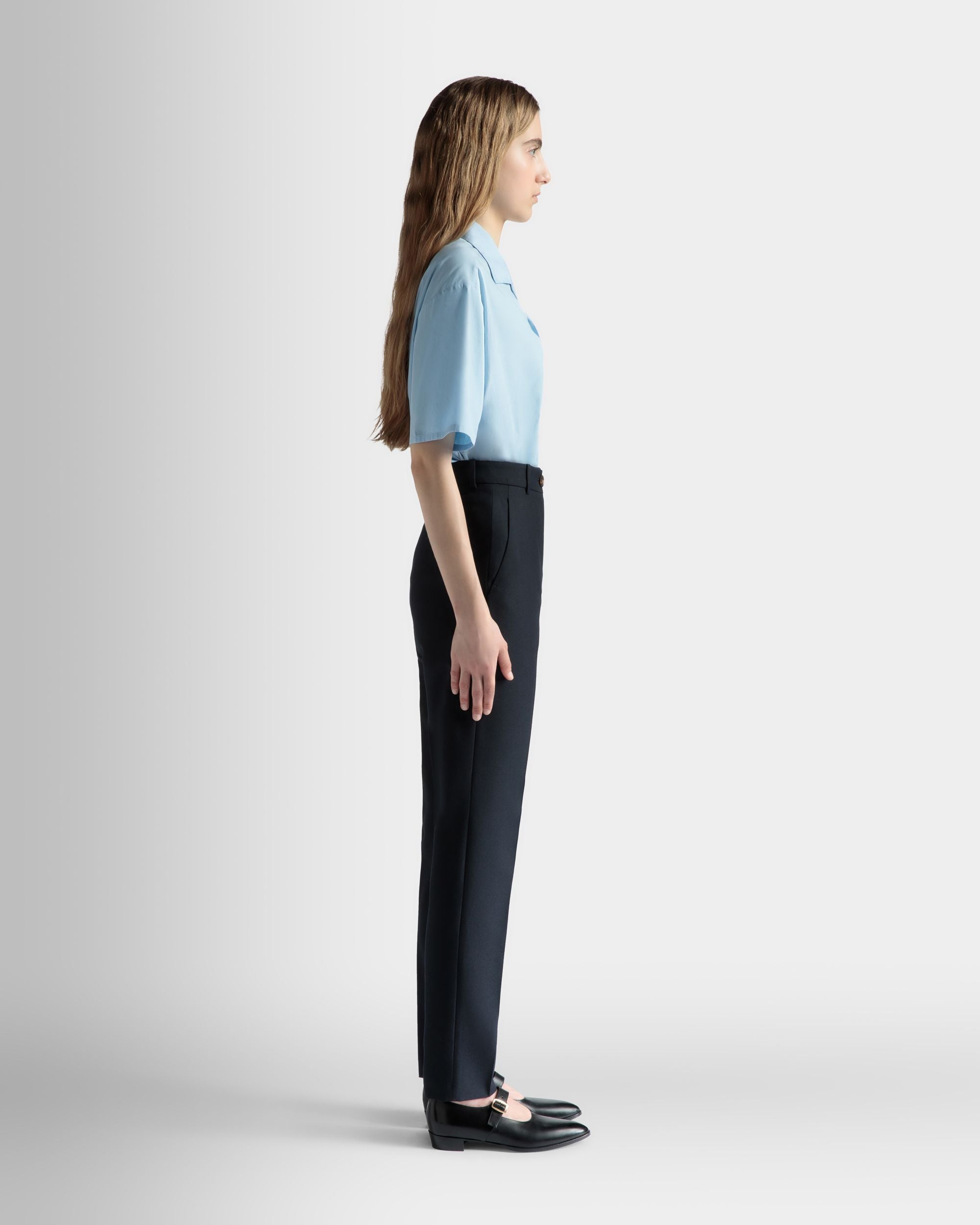 Bally Global - Straight Fit Pants in Navy Blue Wool Blend - Blue