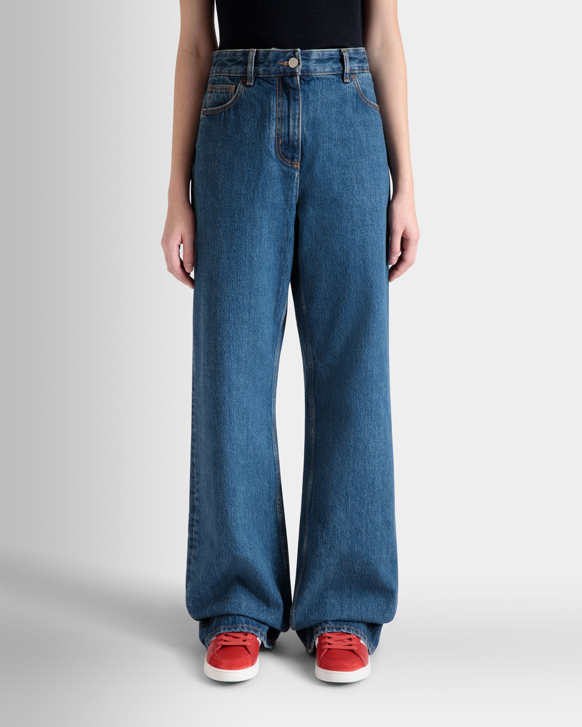 Bally Global - Wide-Leg Denim Pants In Medium Blue Cotton - Blue