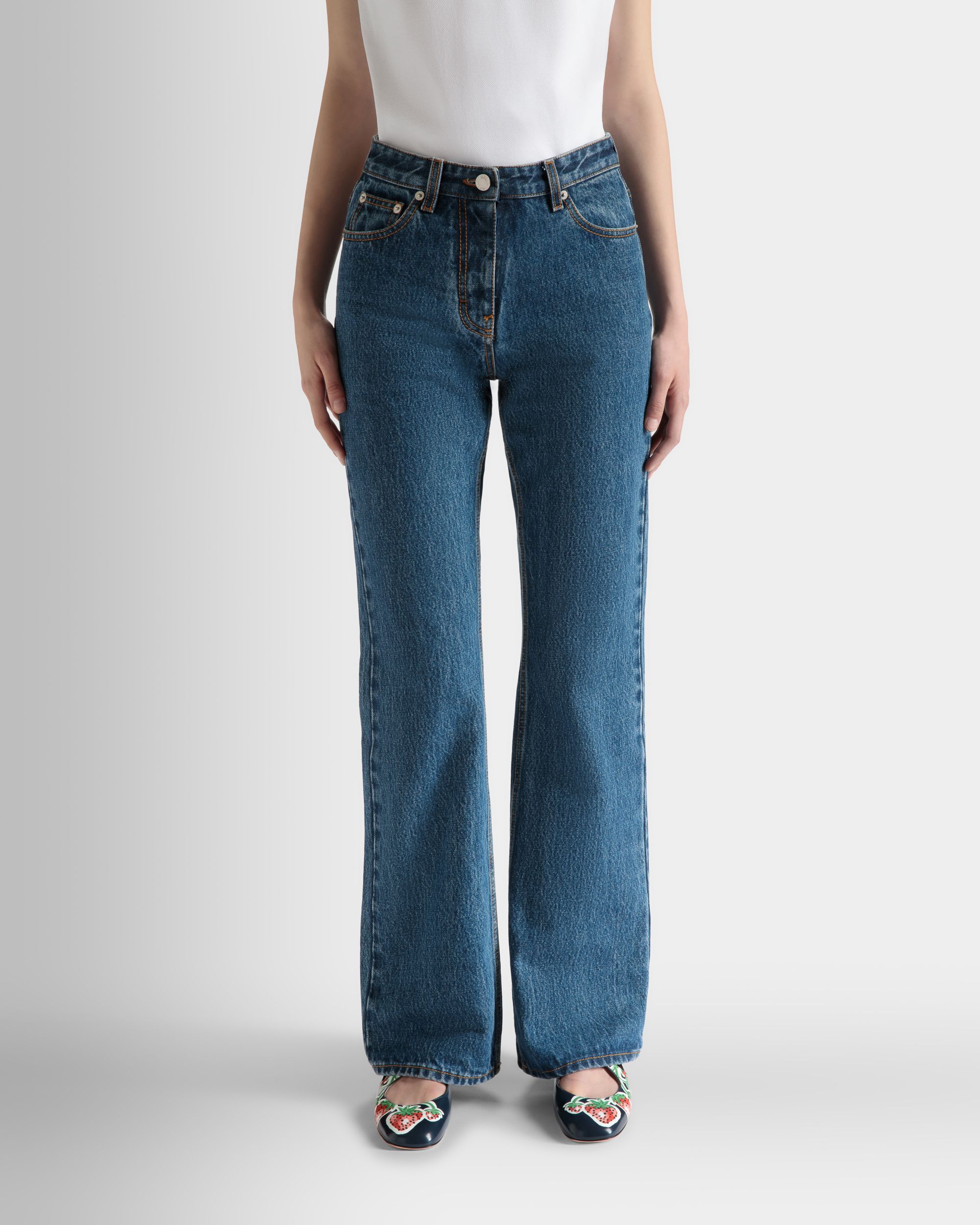 Bally Global - Flared Denim Pants in Medium Blue Cotton - Blue
