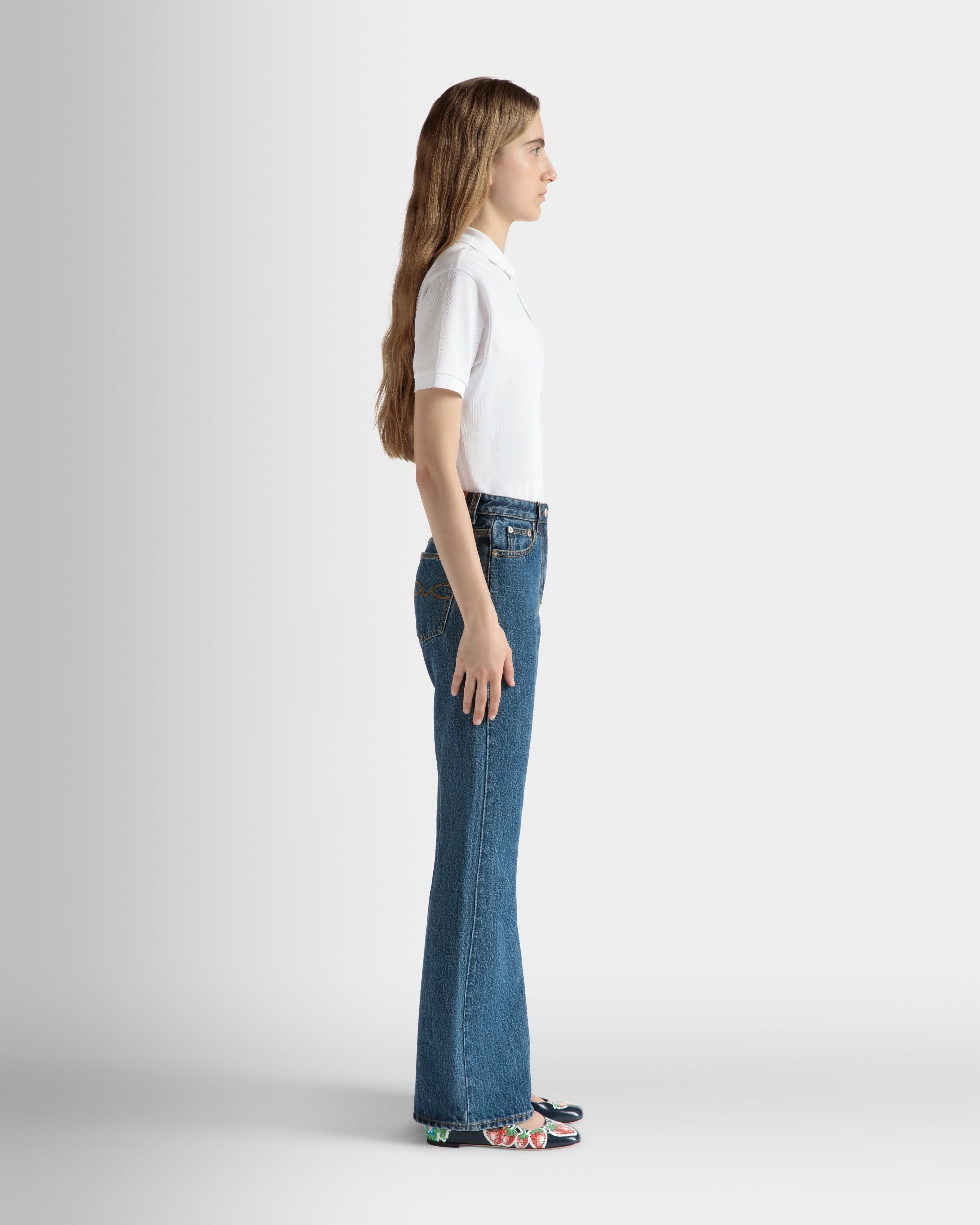 Bally Global - Flared Denim Pants in Medium Blue Cotton - Blue