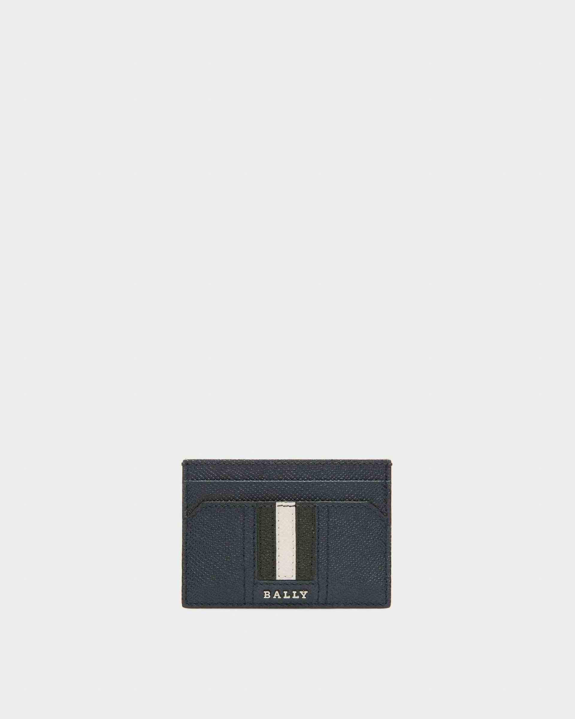 Lettering Business Card Holder In Blue Leather - Men's - Bally
