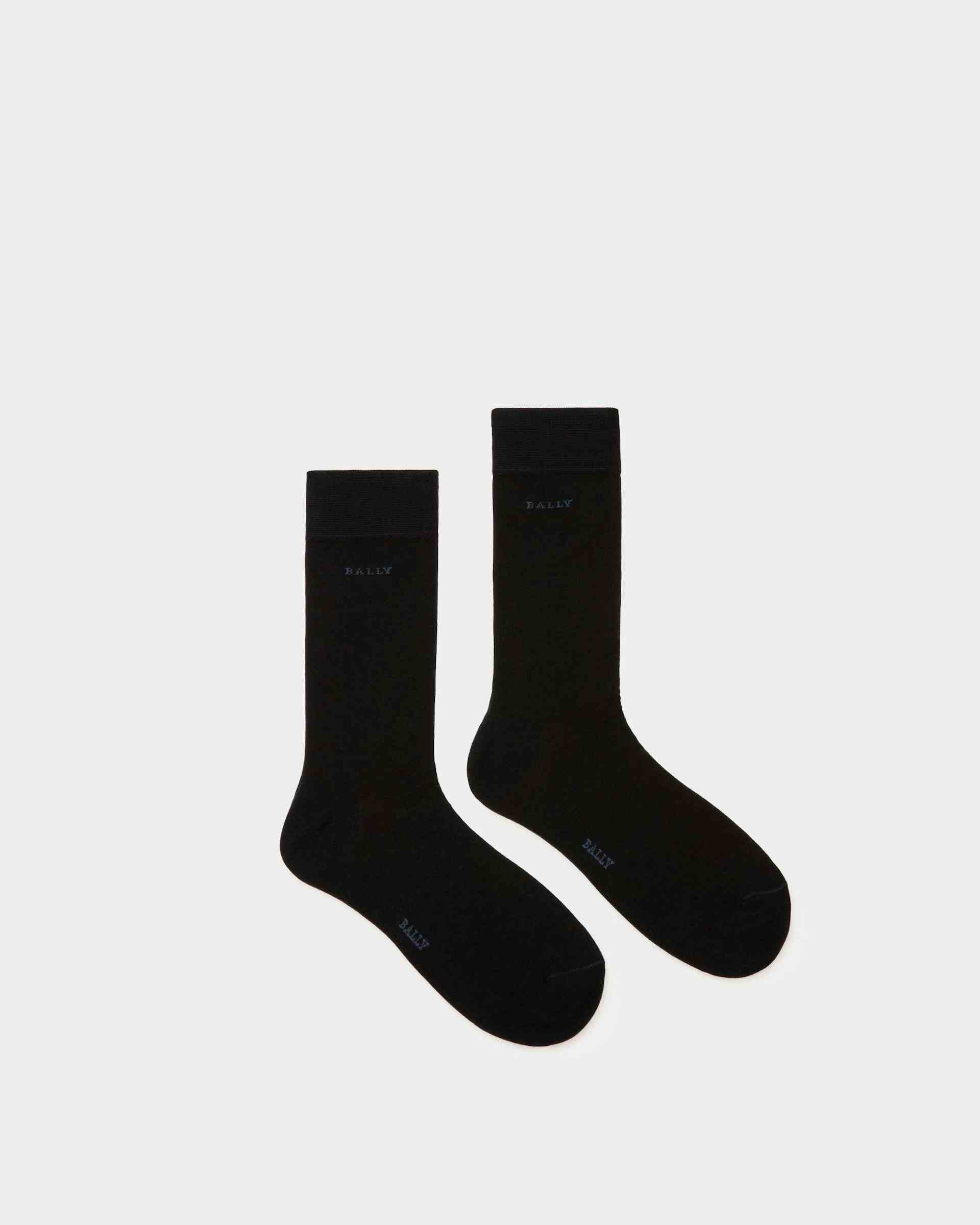 Logo Cotton Blend Socks In Navy And Indigo - Men's - Bally