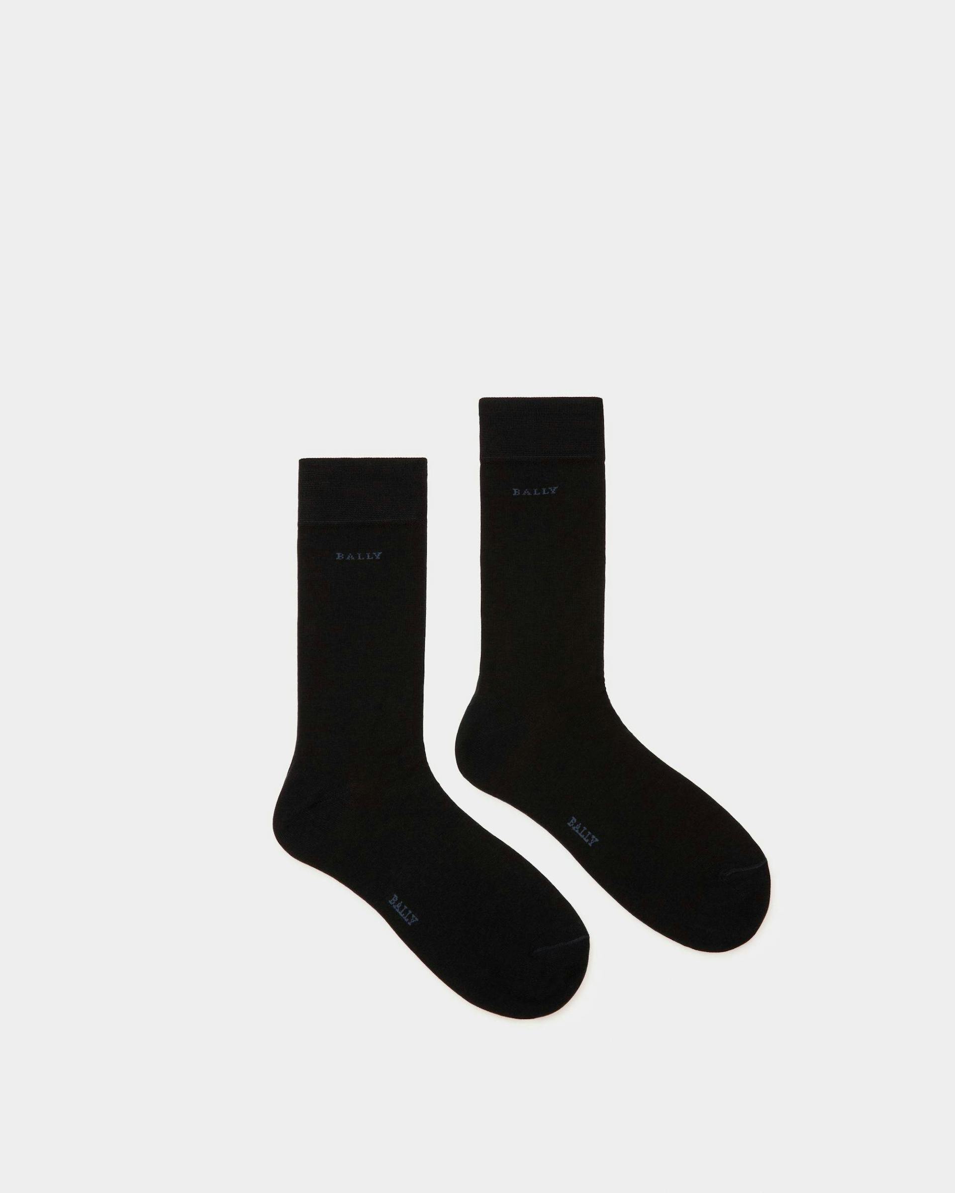 Logo Cotton Blend Socks In Navy And Indigo - Men's - Bally - 01