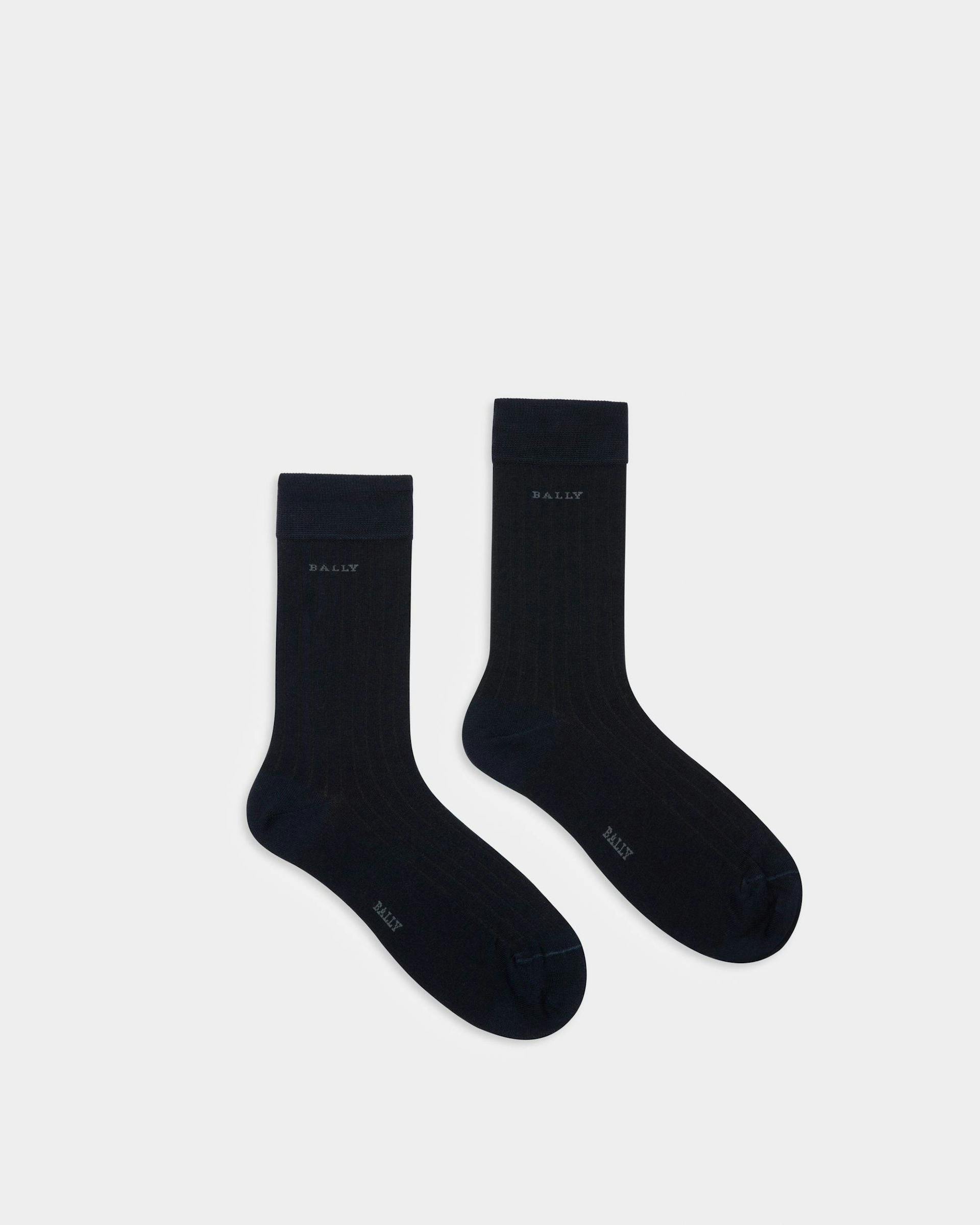 Cotton Mix Socks In Navy - Men's - Bally - 01