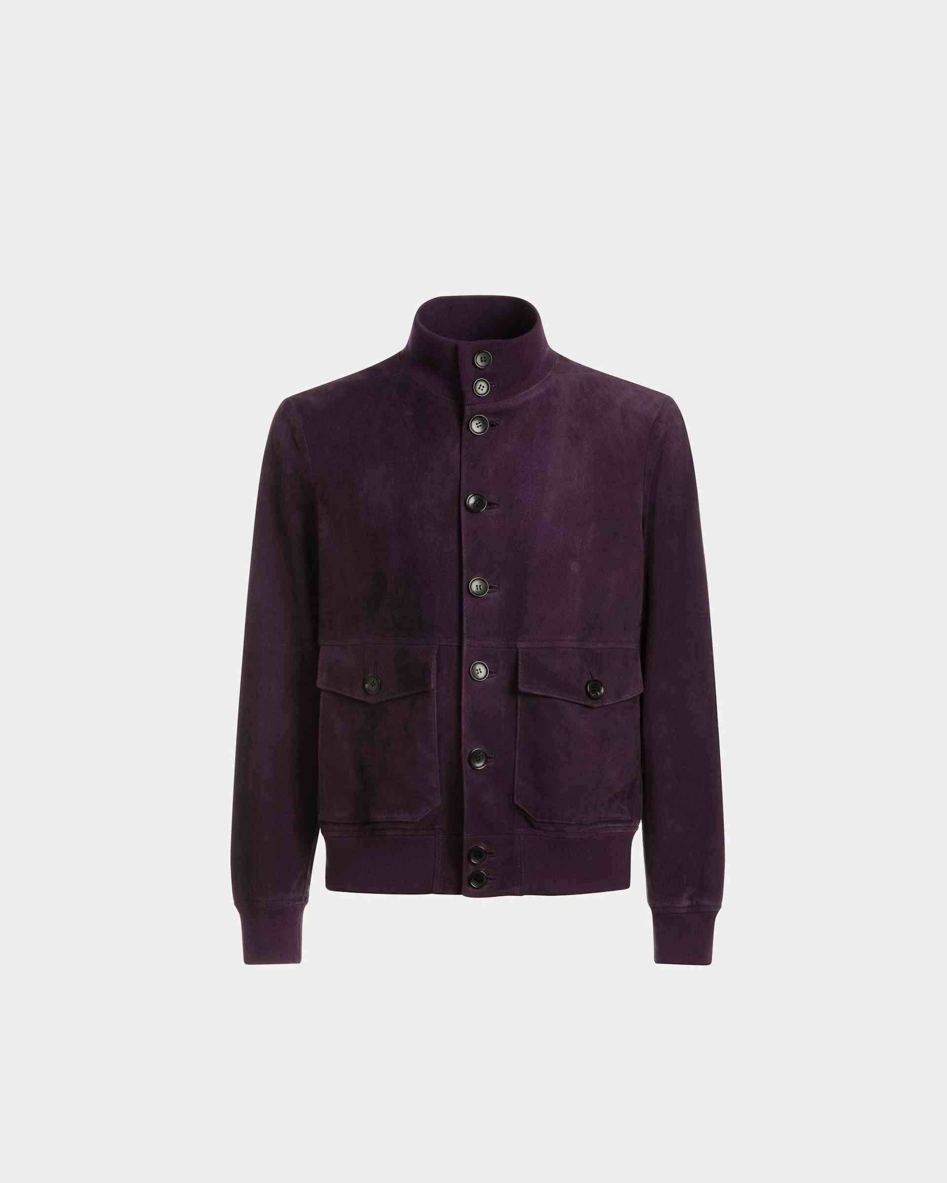 High Neck Bomber Jacket In Orchid Suede - Men's - Bally