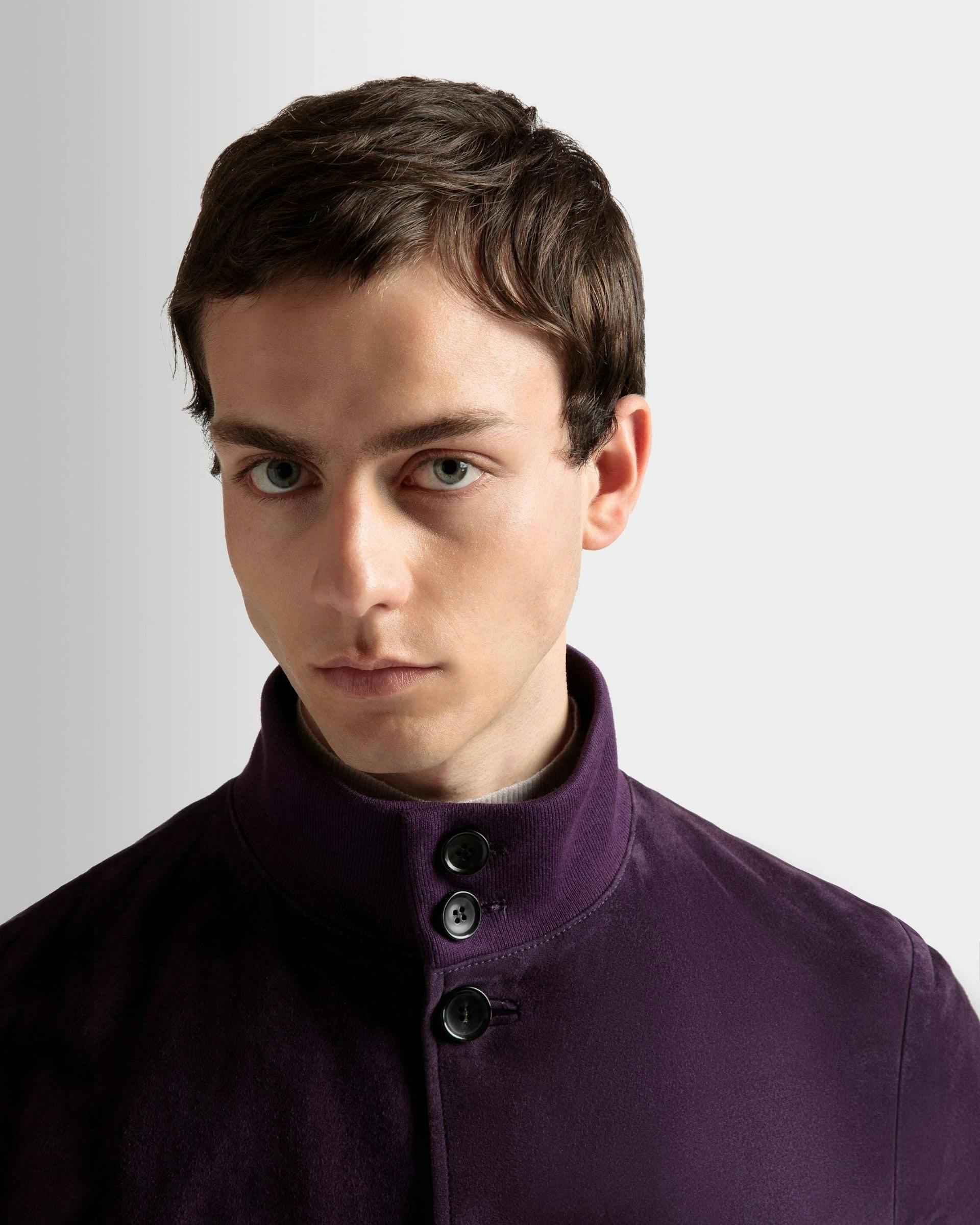High Neck Bomber Jacket In Orchid Suede - Men's - Bally - 03