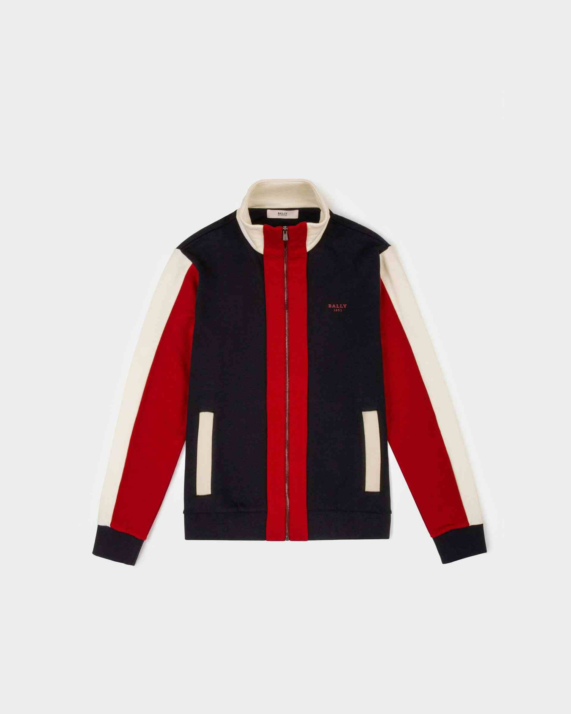 Tracksuit Cotton Sweatshirt In Navy & Bally Red - Men's - Bally