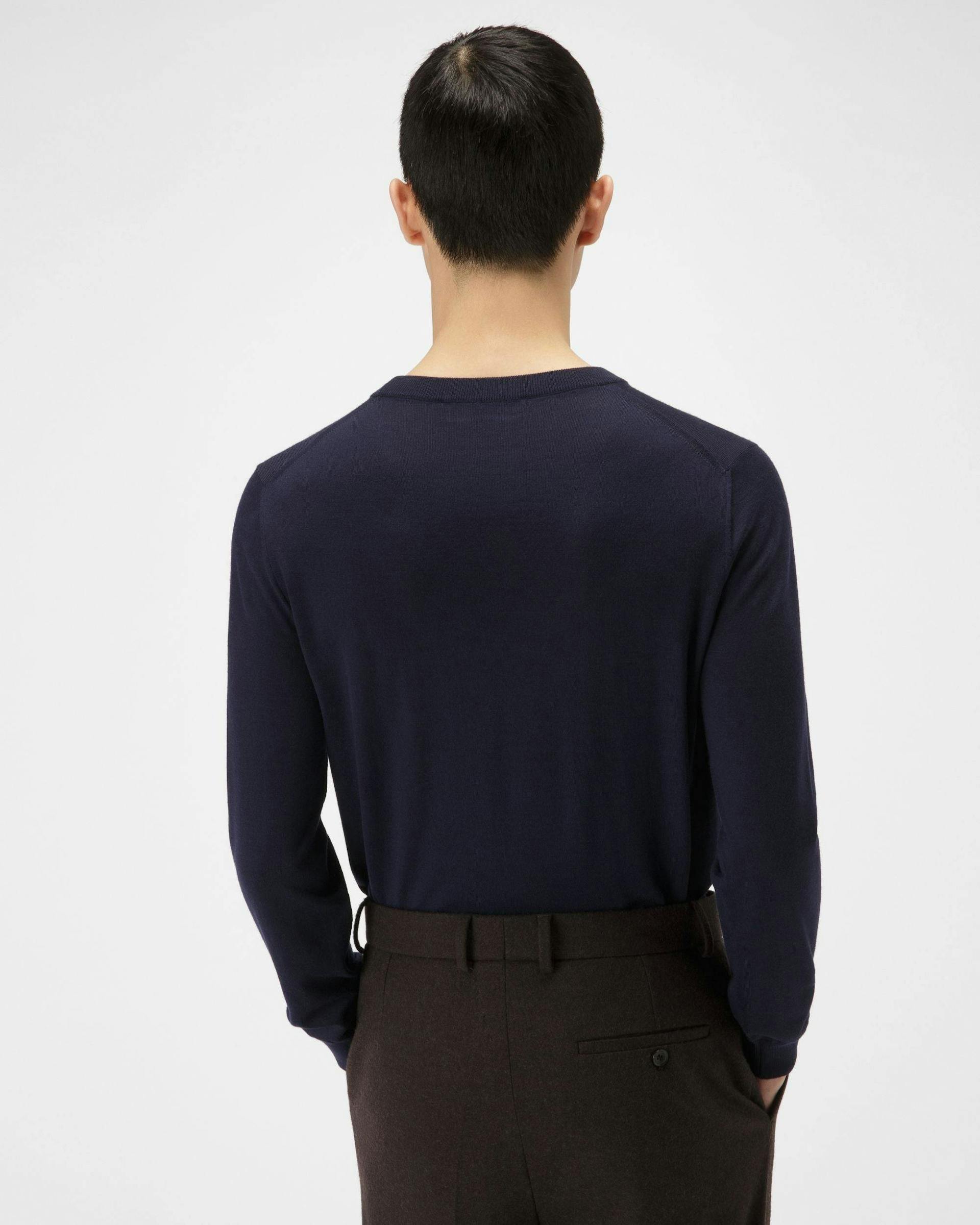 Merino Wool Sweater In Navy - Men's - Bally - 03