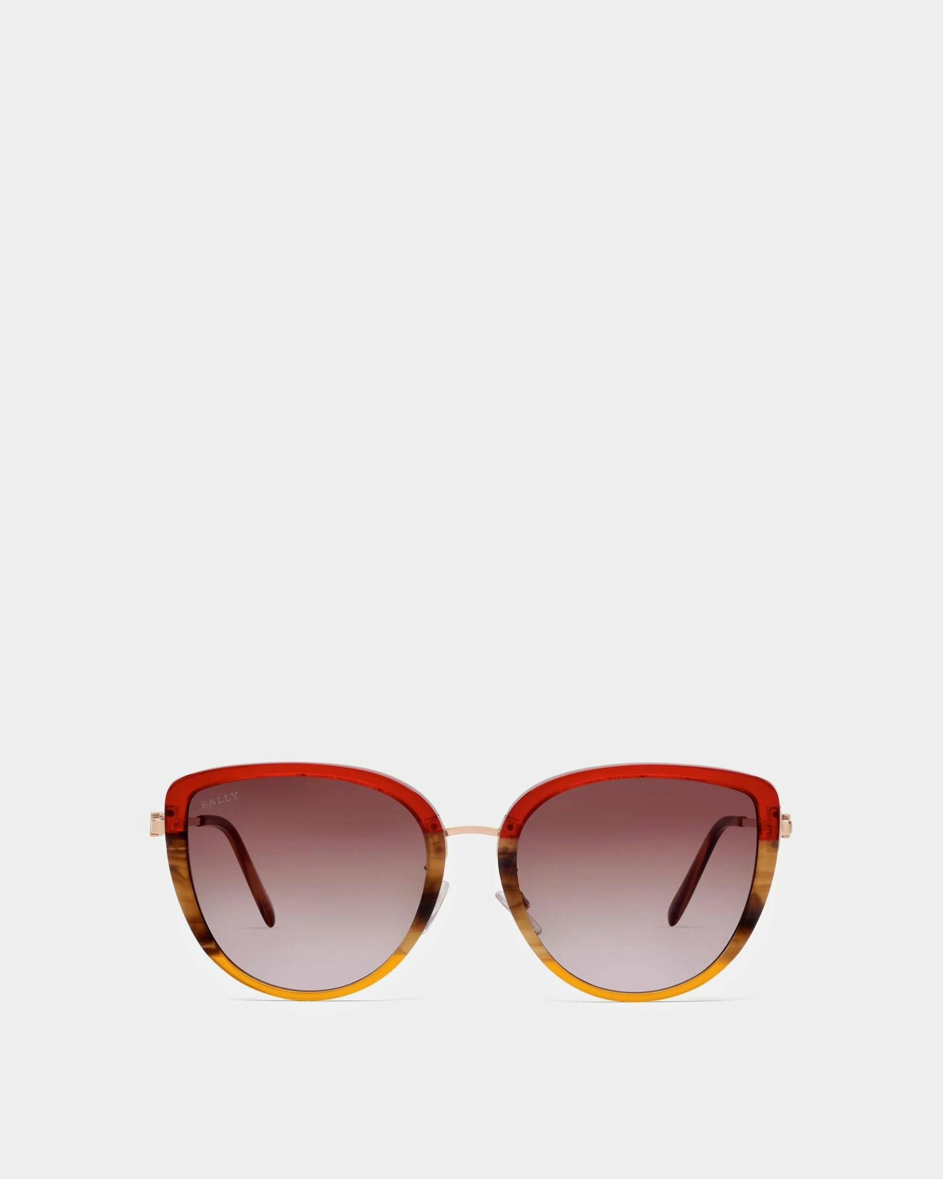 Aura Acetate & Metal Sunglasses In Gradient Burgundy & Brown Lens - Women's - Bally - 01