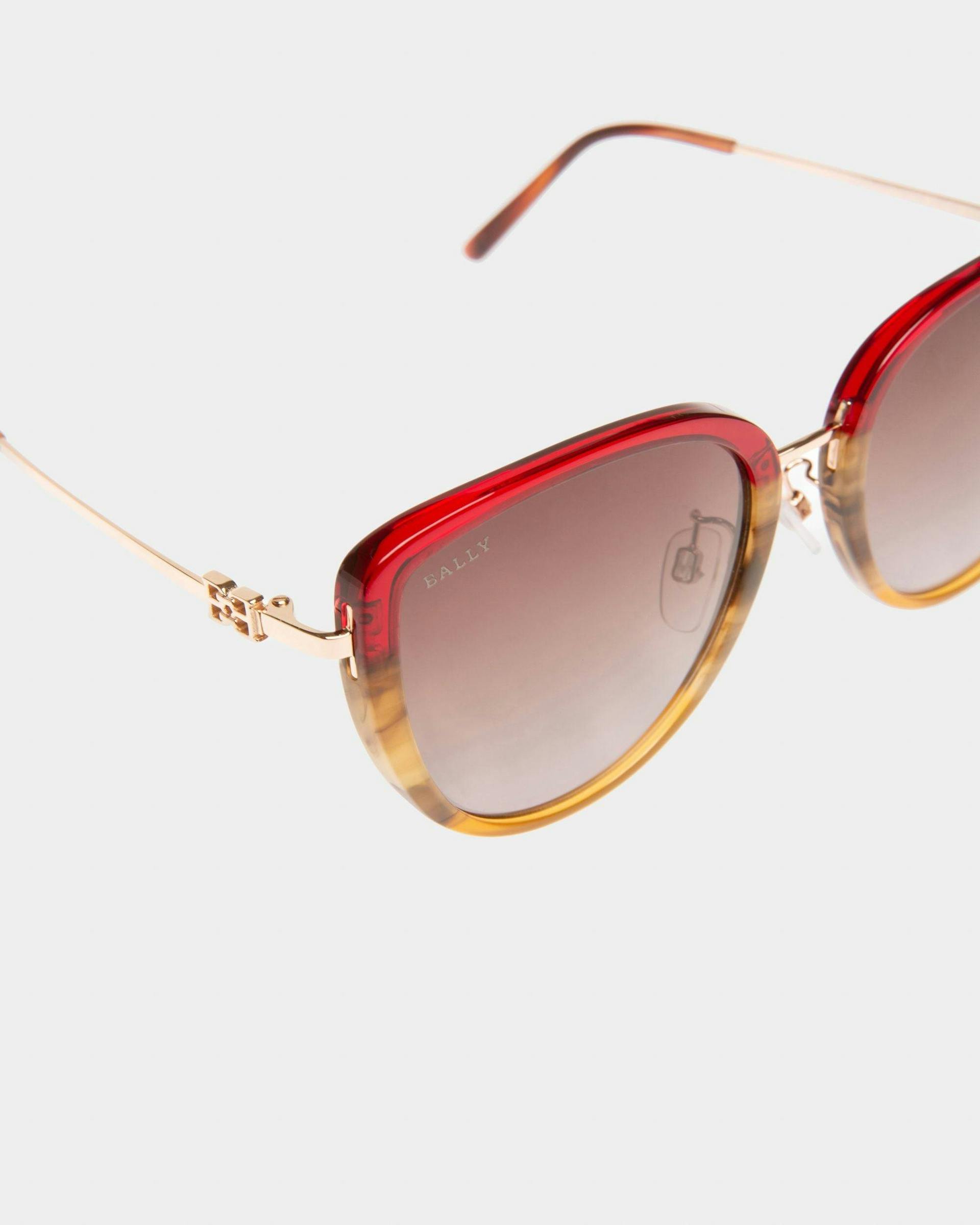 Aura Acetate & Metal Sunglasses In Gradient Burgundy & Brown Lens - Women's - Bally - 02