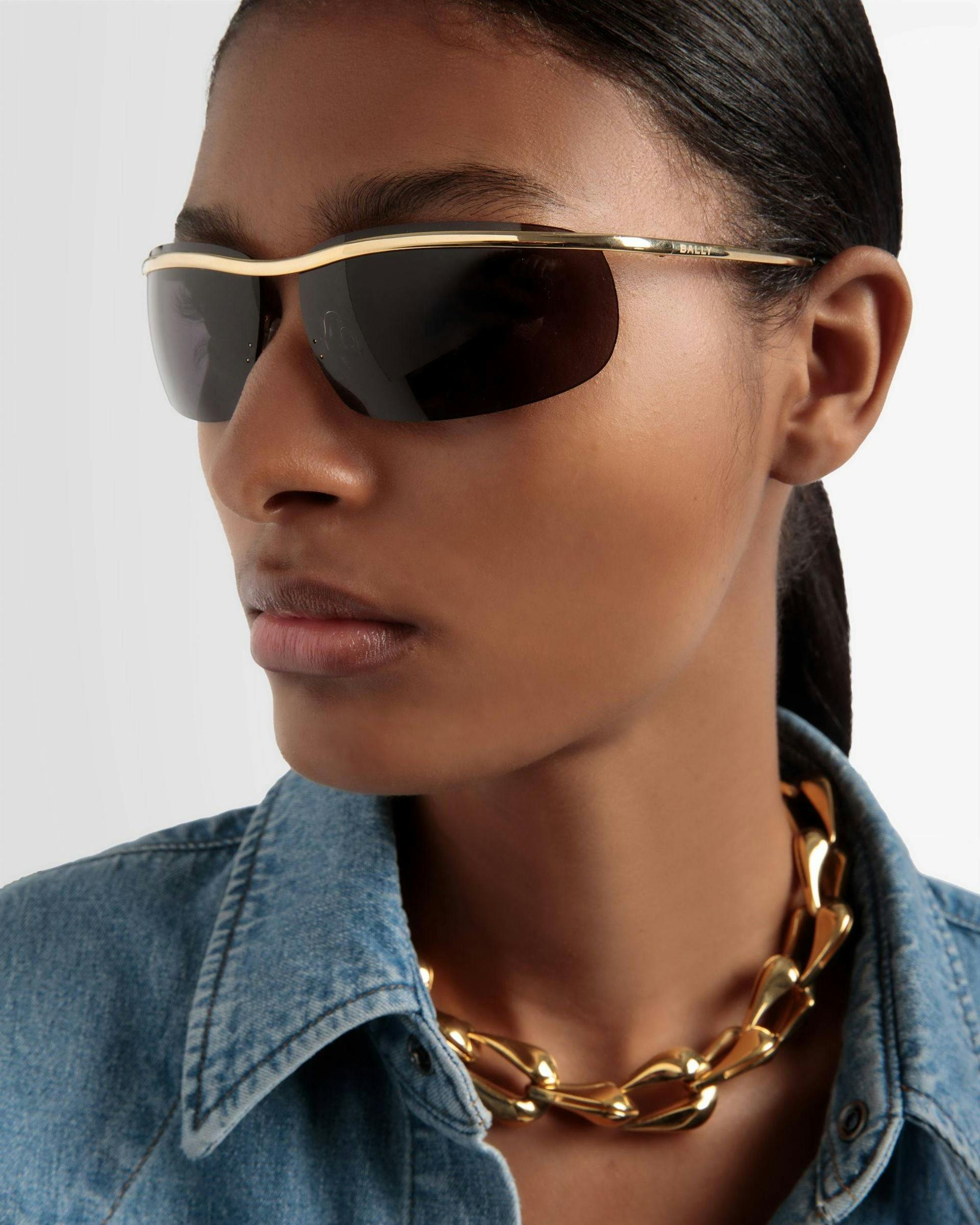 Shark Rimless Sunglasses In Shiny Gold Metal & Smoke - OTHER - Bally - 02