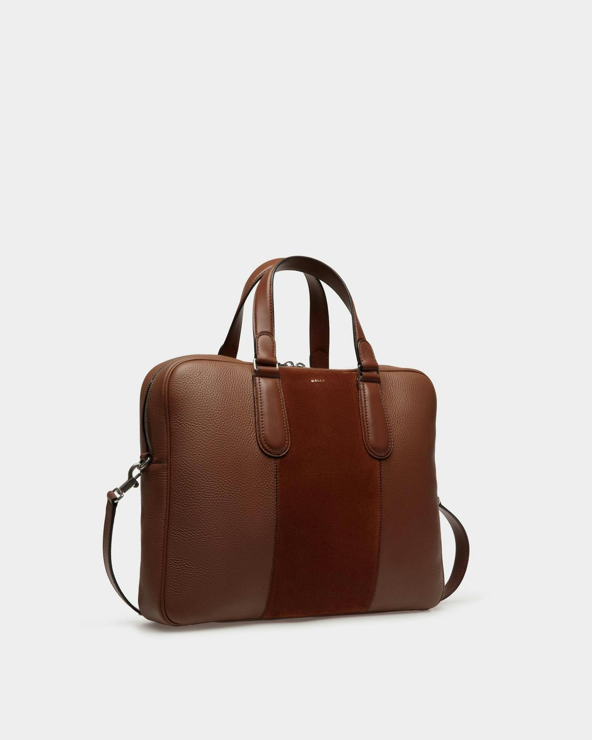 Men's Spin Briefcase in Brown Leather | Bally | Still Life 3/4 Front