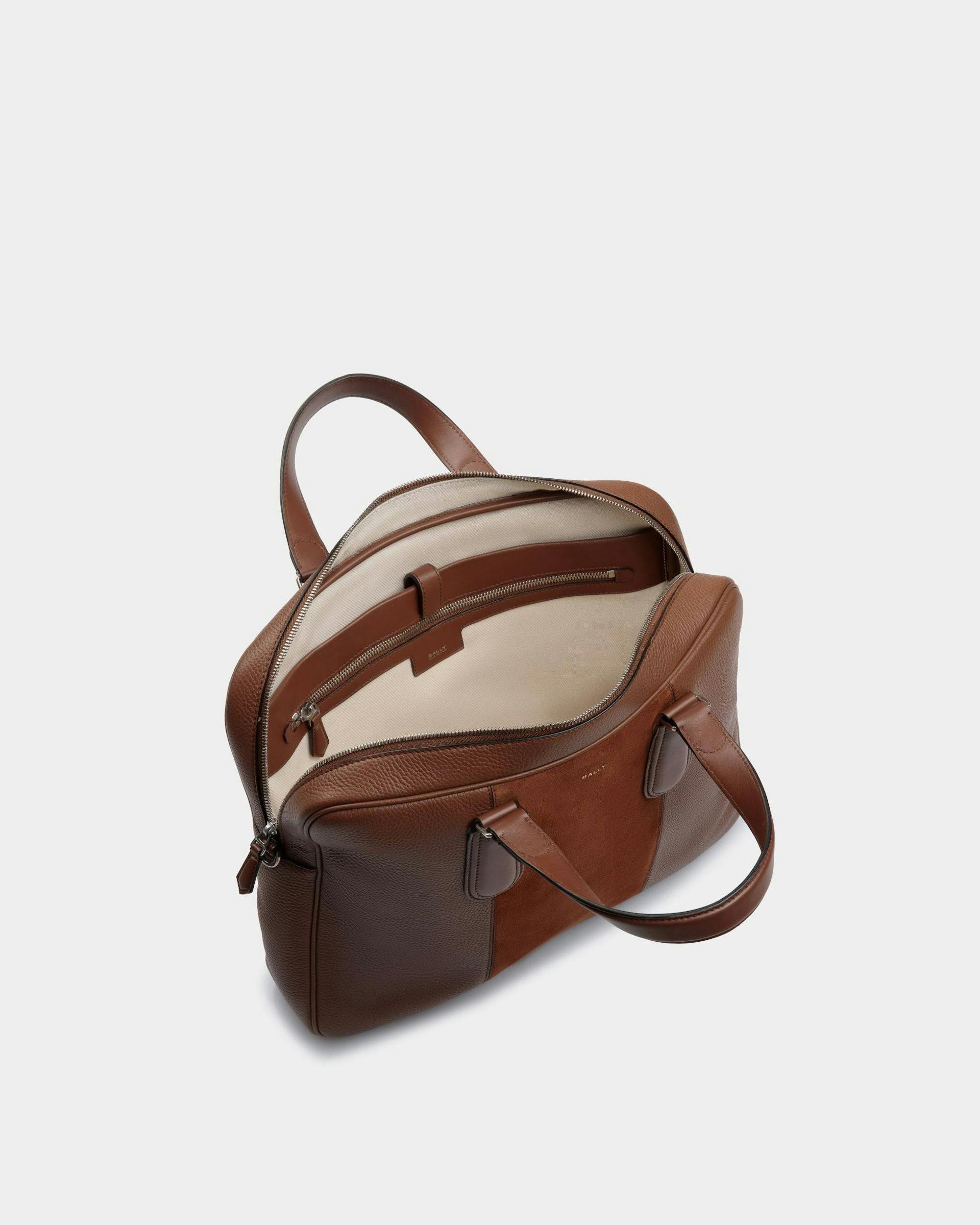 Men's Spin Briefcase in Brown Leather | Bally | Still Life Open / Inside