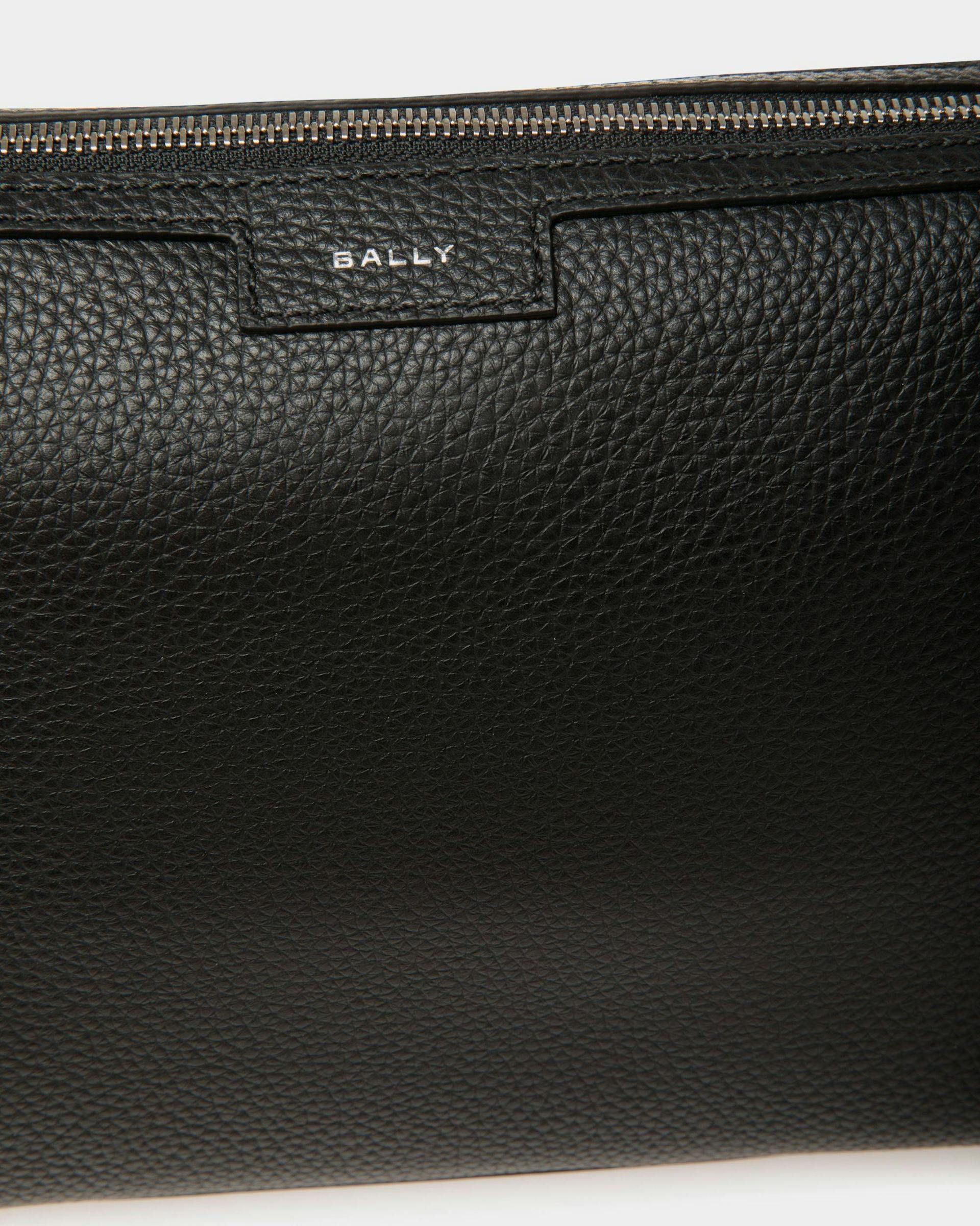 Men's Code Small Messenger Bag in Black Grained Leather | Bally | Still Life Detail