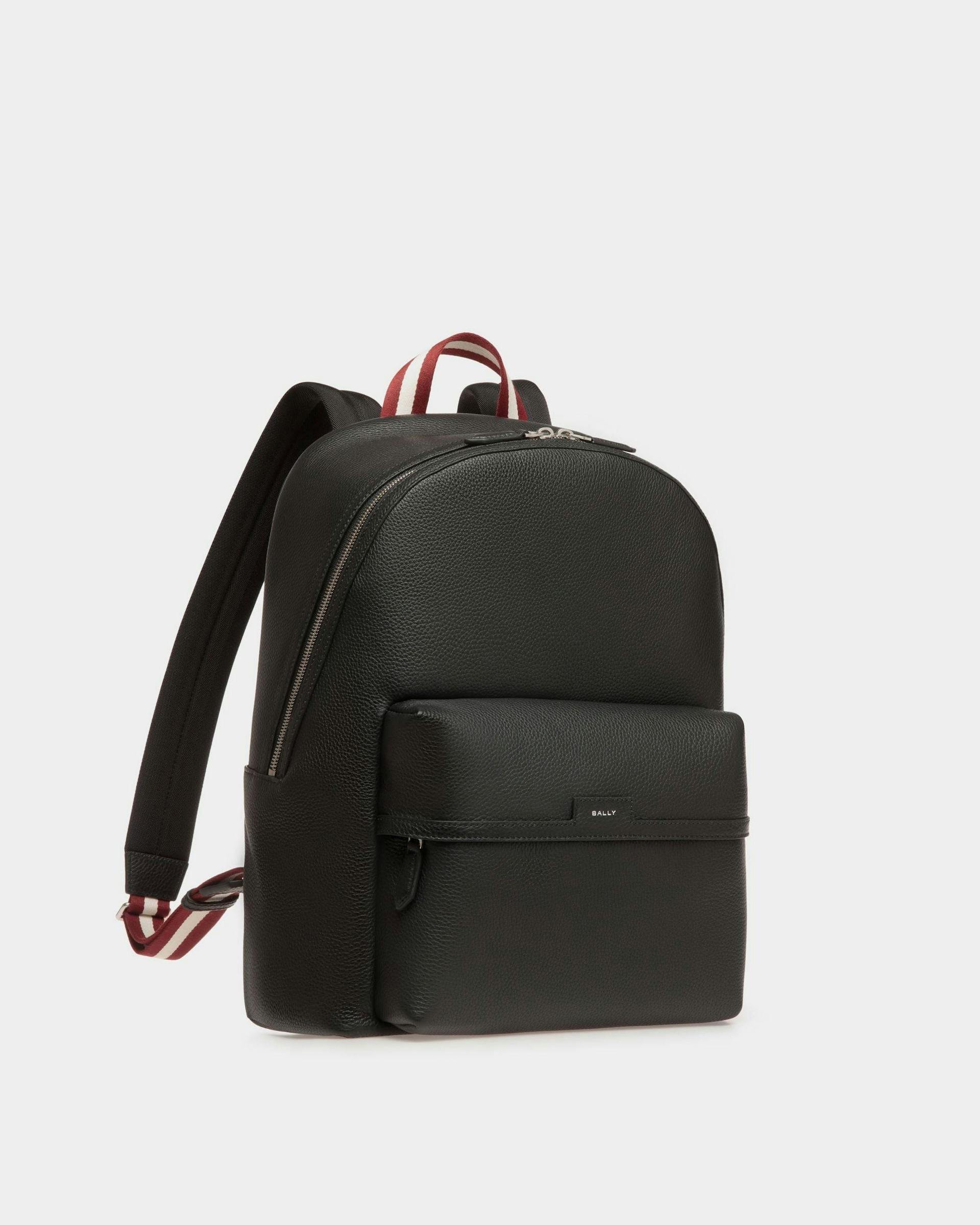 Men's Code Backpack in Black Grained Leather | Bally | Still Life 3/4 Front