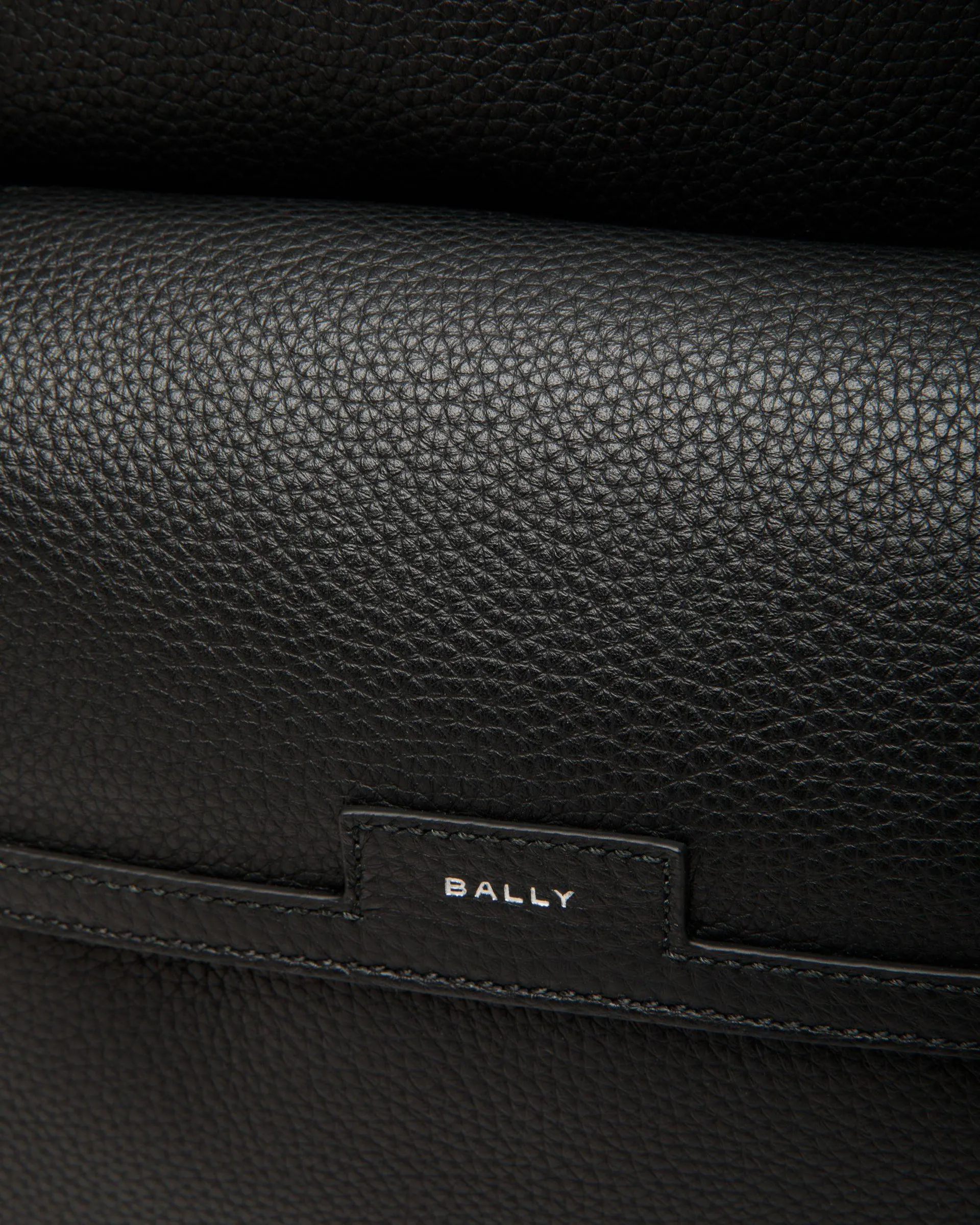 Men's Code Backpack in Black Grained Leather | Bally | Still Life Detail
